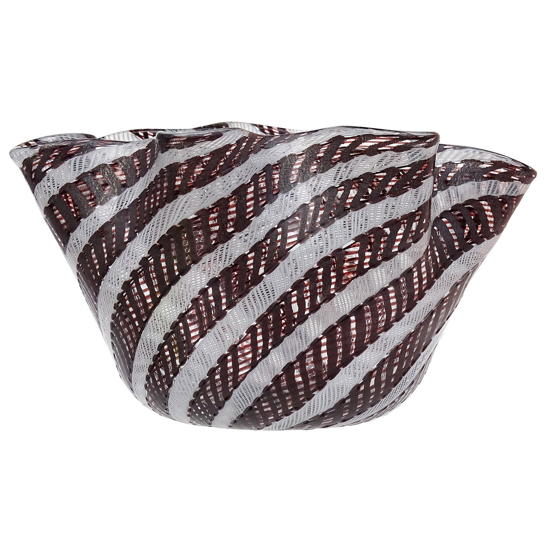 Fratelli Toso Murano Zanfirico Bianco Nastro Nero Vaso in vetro artistico italiano in vendita