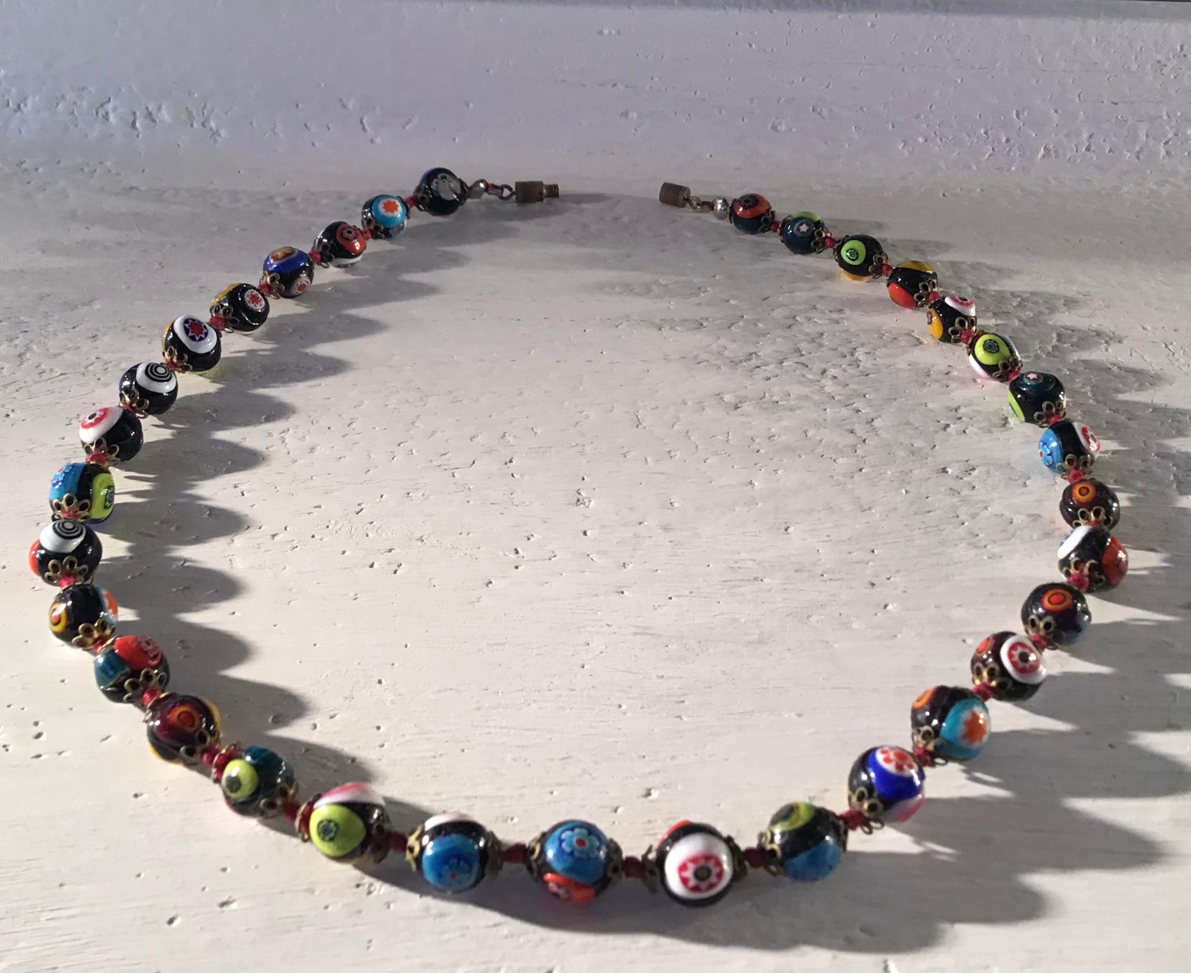 Fratelli Toso “ Murrine”  “ Choker /Necklace “ Murano Glass Silver Metal 1958 I In Good Condition For Sale In Milano, IT