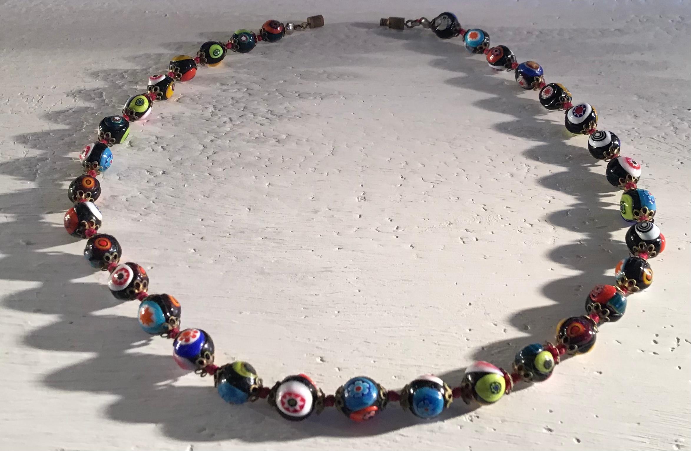 Mid-20th Century Fratelli Toso “ Murrine”  “ Choker /Necklace “ Murano Glass Silver Metal 1958 I For Sale