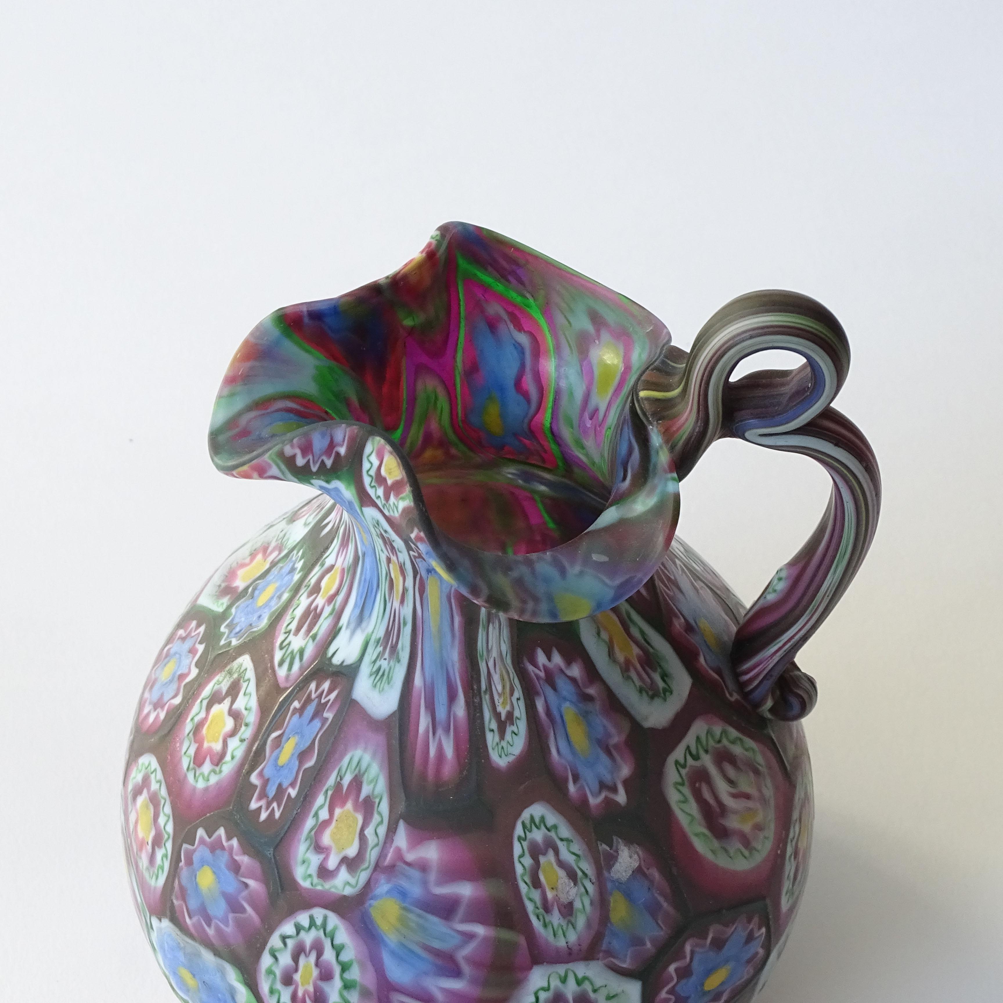 Arts and Crafts Fratelli Toso 'Murrine' Murano Glass Jug, Italy For Sale