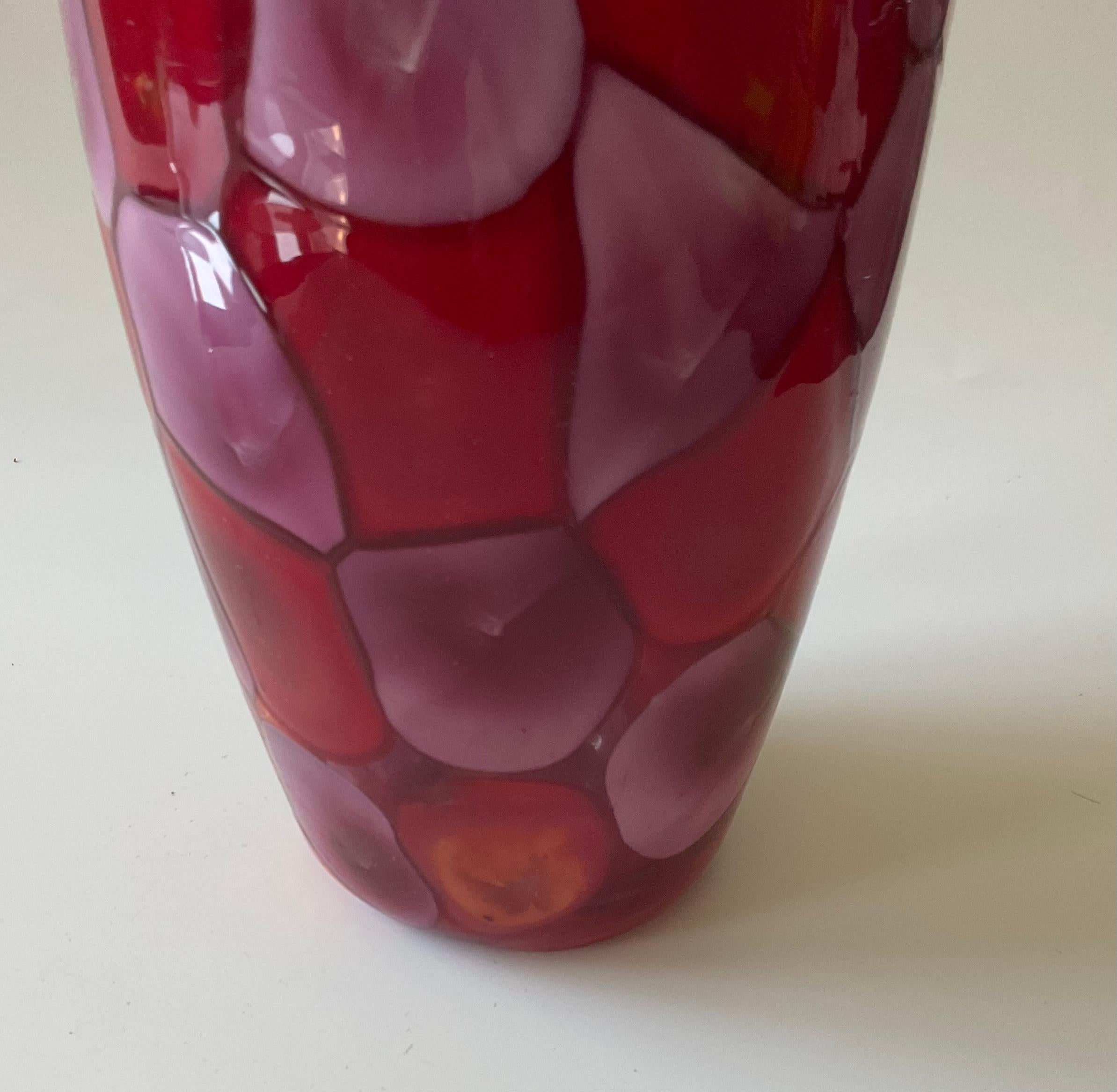 Mid-Century Modern Fratelli Toso Nerox Murano Glass Alternating Color Murrine Vase Red and Purple 