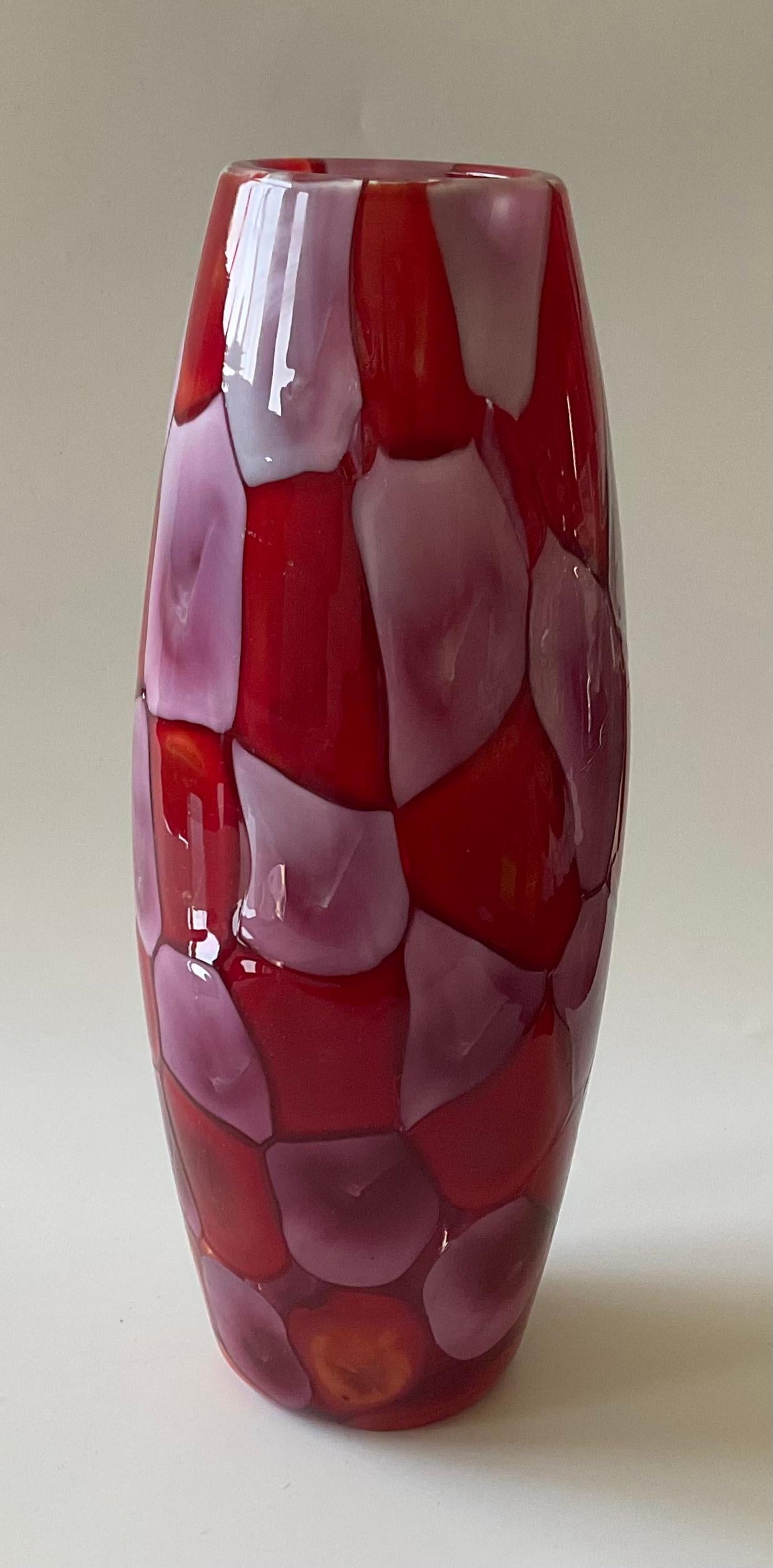 Mid-20th Century Fratelli Toso Nerox Murano Glass Alternating Color Murrine Vase Red and Purple 