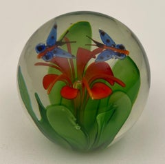 Murano Limited Edition Paperweight with Two Blue Butterflies