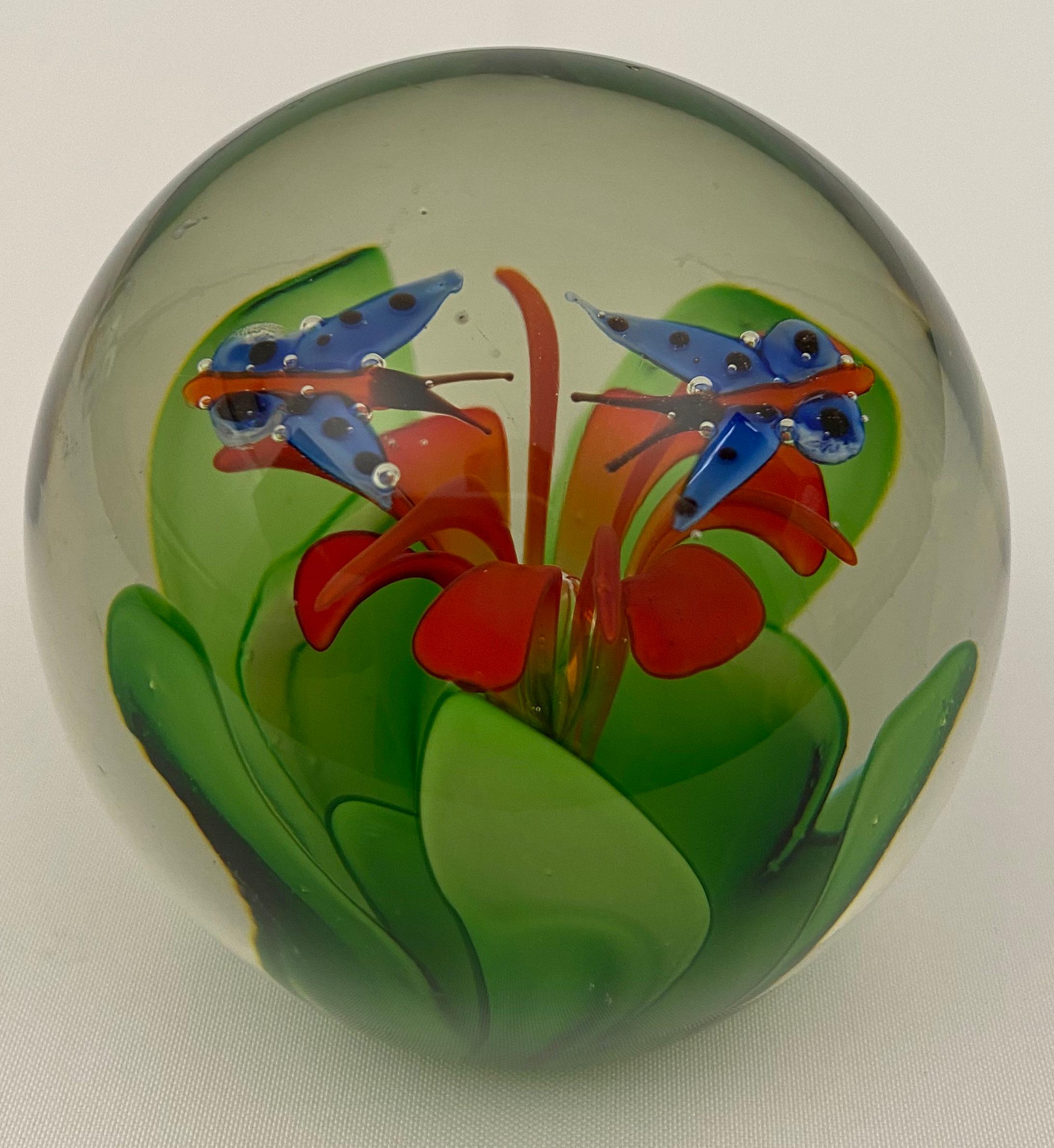 Italian Baccarat Limited Edition Paperweight with Two Blue Butterflies For Sale
