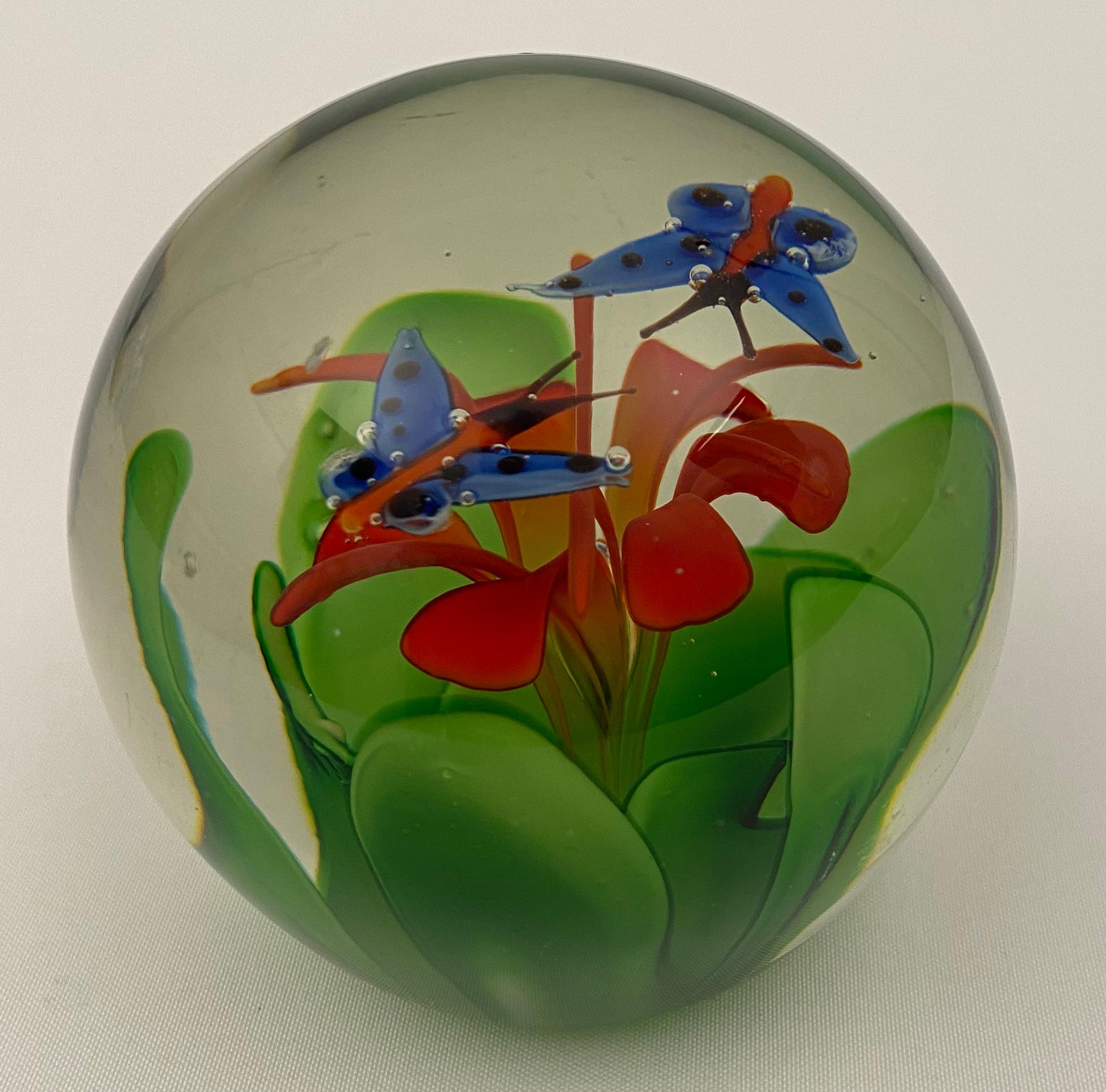 Hand-Crafted Baccarat Limited Edition Paperweight with Two Blue Butterflies For Sale