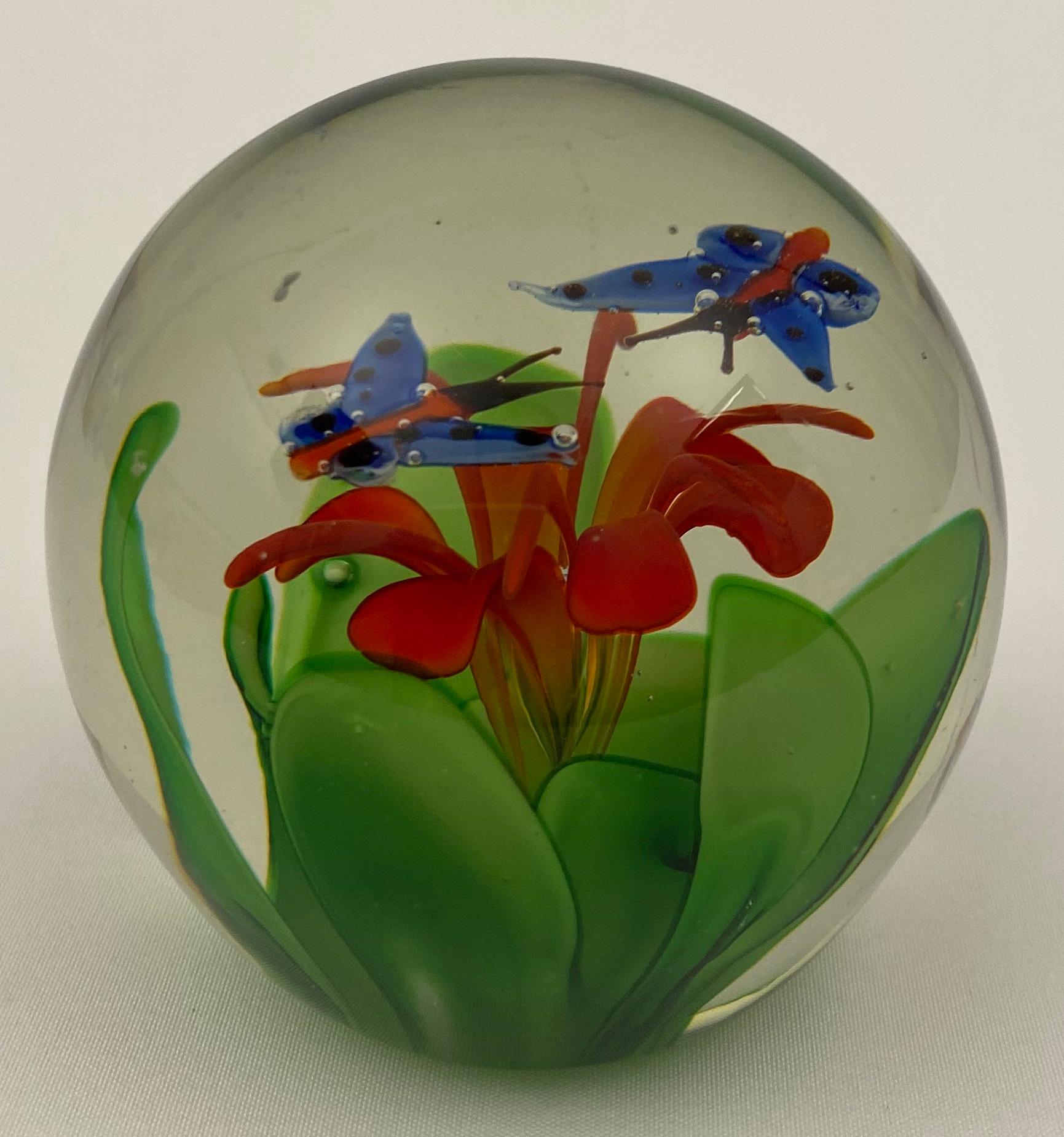 20th Century Baccarat Limited Edition Paperweight with Two Blue Butterflies For Sale