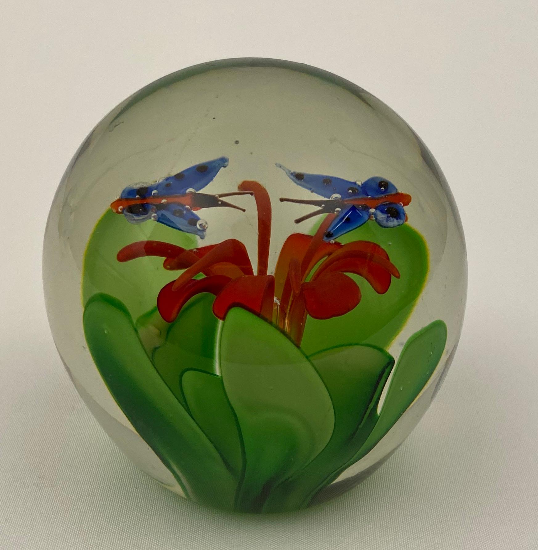 Art Glass Baccarat Limited Edition Paperweight with Two Blue Butterflies For Sale