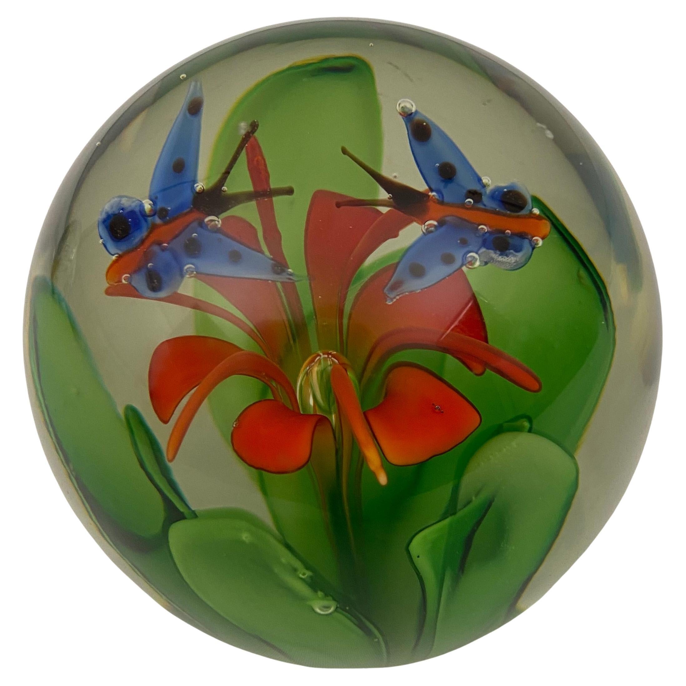 Murano Limited Edition Paperweight with Two Blue Butterflies