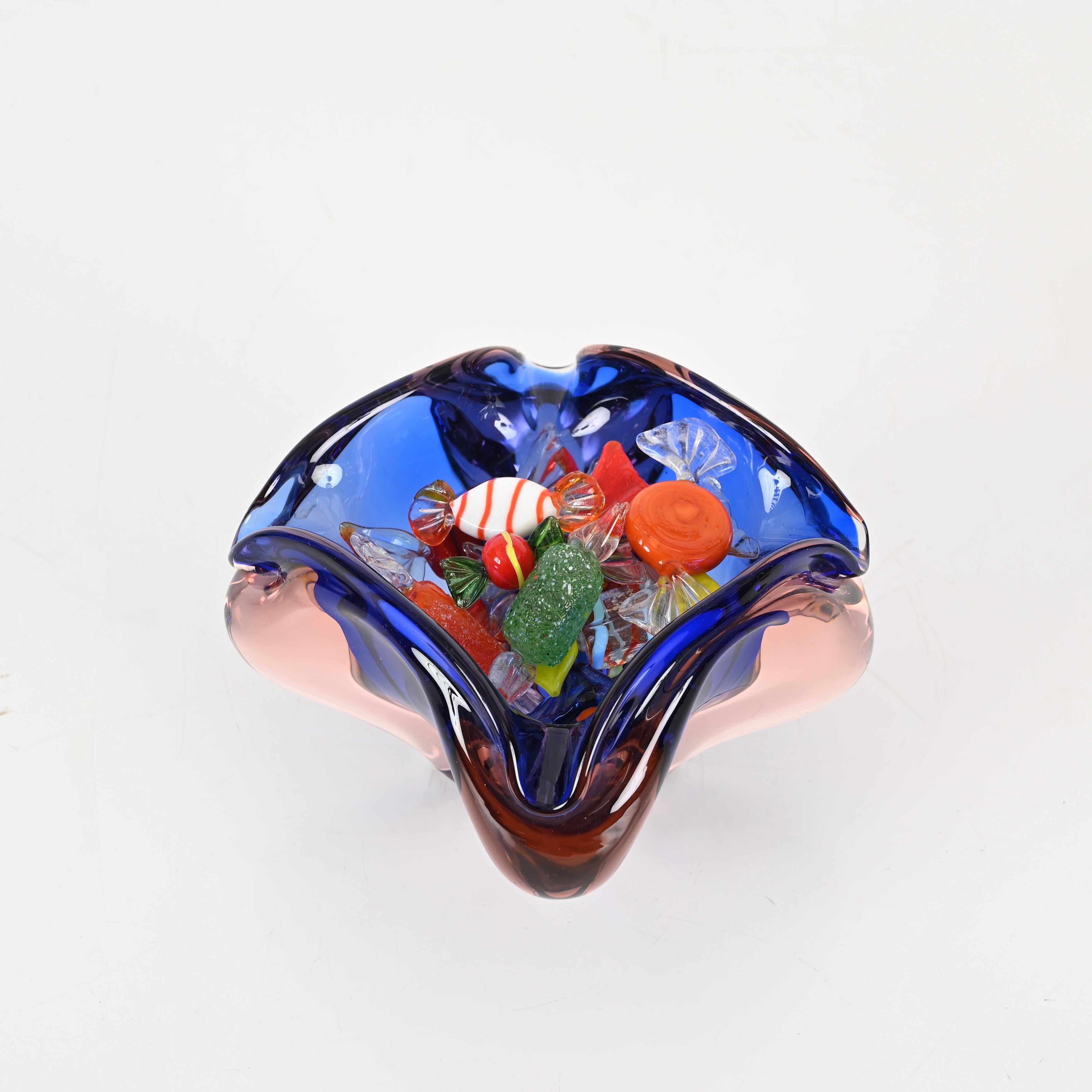 Verre Bol en verre Murano Glass Sommerso rose et bleu de Fratelli Toso, Italie, années 1960 en vente