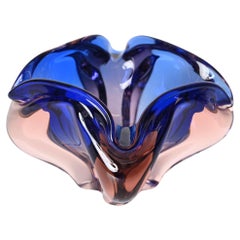 Retro Fratelli Toso Pink and Blue "Sommerso" Murano Glass Bowl, Italy 1960s