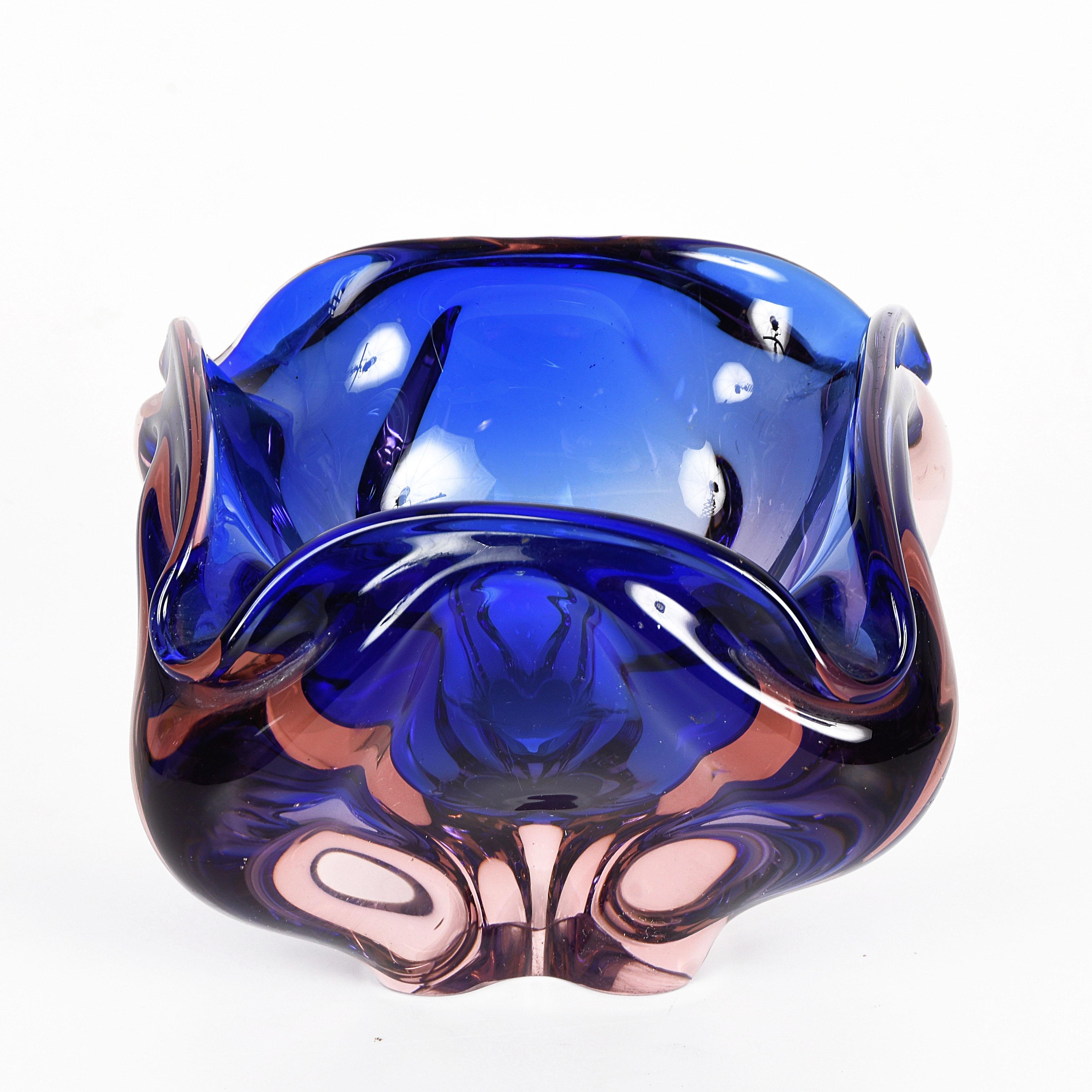 Fratelli Toso Purple, Blue and Pink Sommerso Murano Glass Italian Bowl, 1960s 5