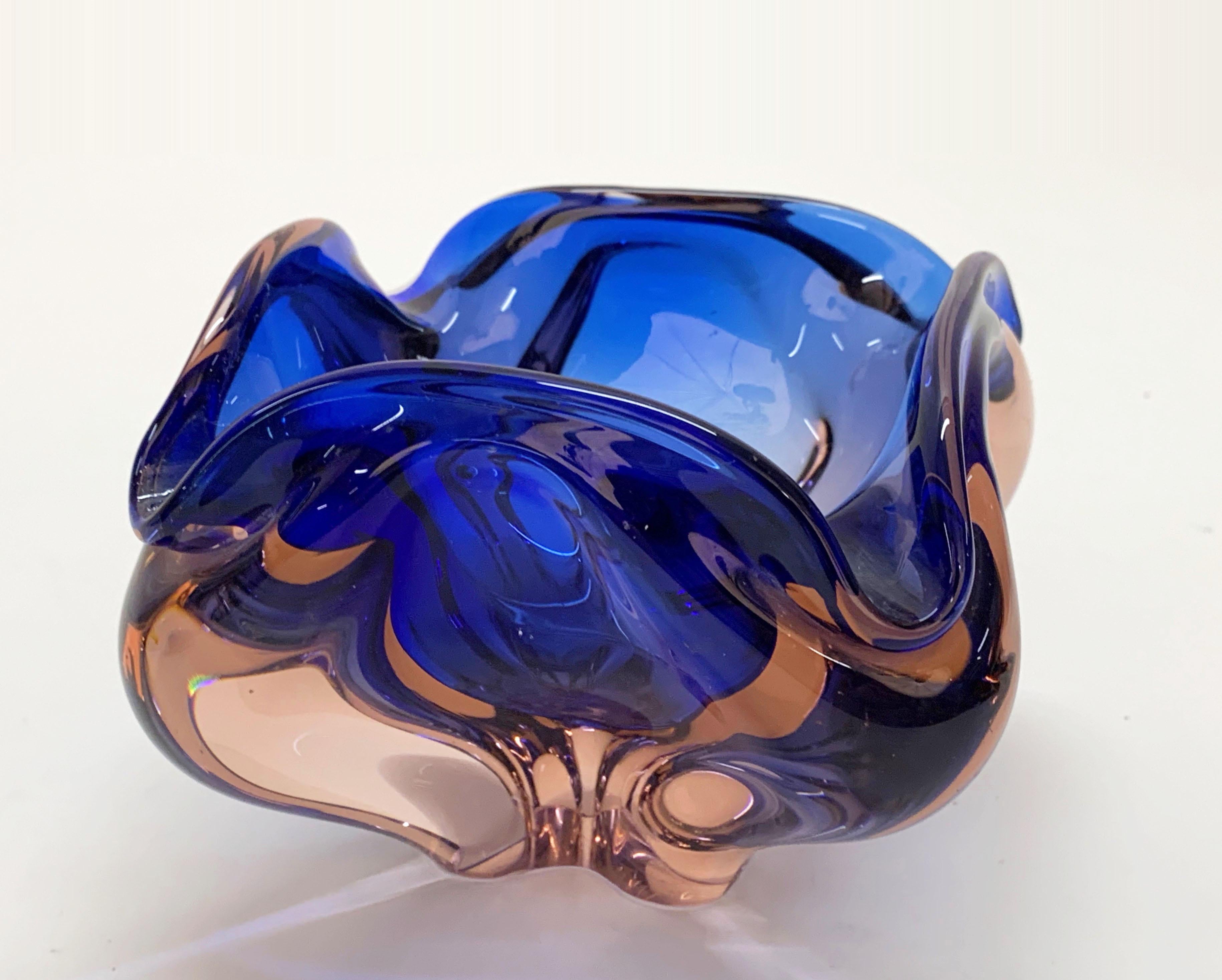 Fratelli Toso Purple, Blue and Pink Sommerso Murano Glass Italian Bowl, 1960s 4