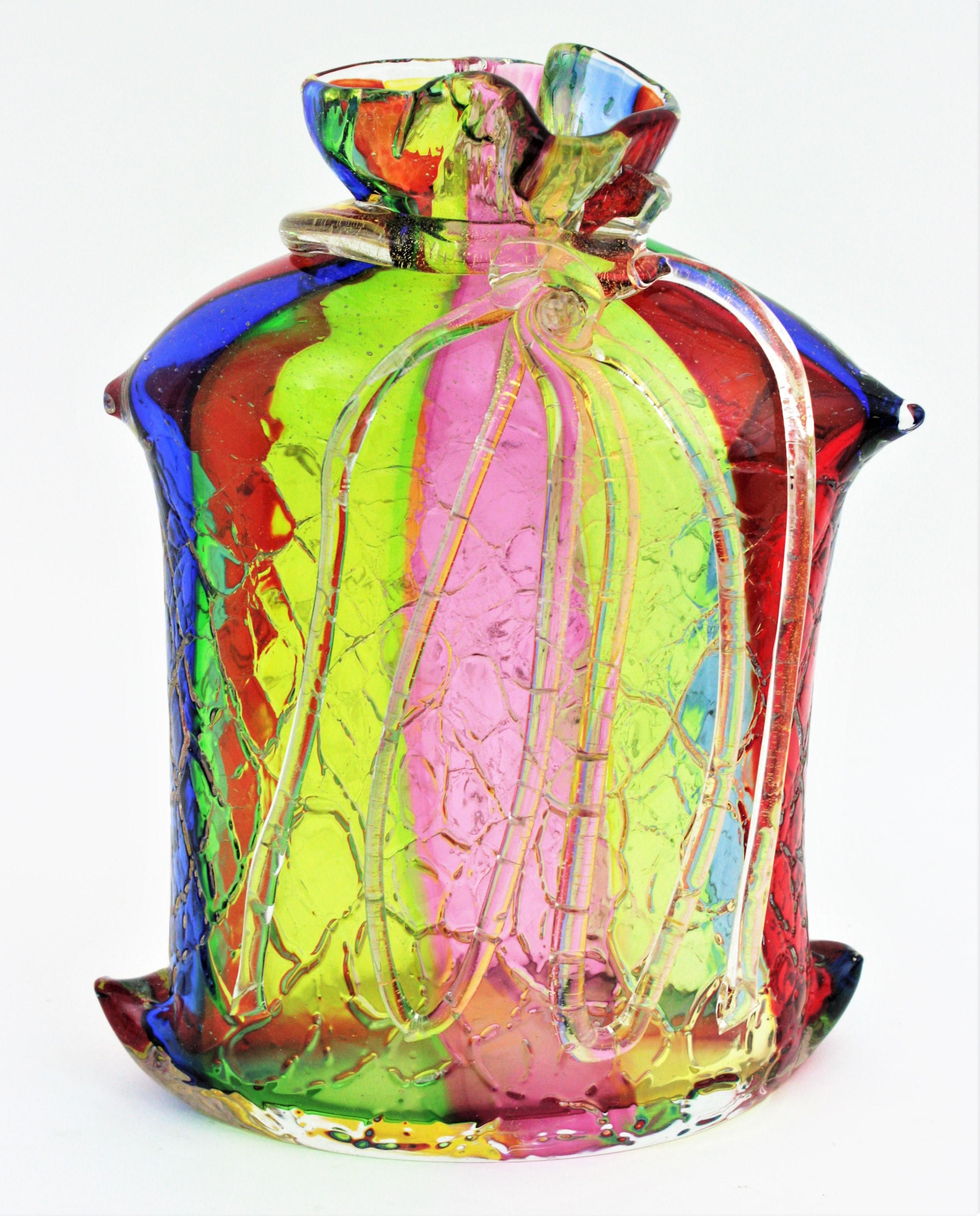 Fratelli Toso Murano Regenbogen Streifen Band Glasvase mit Goldflecken (Moderne der Mitte des Jahrhunderts) im Angebot