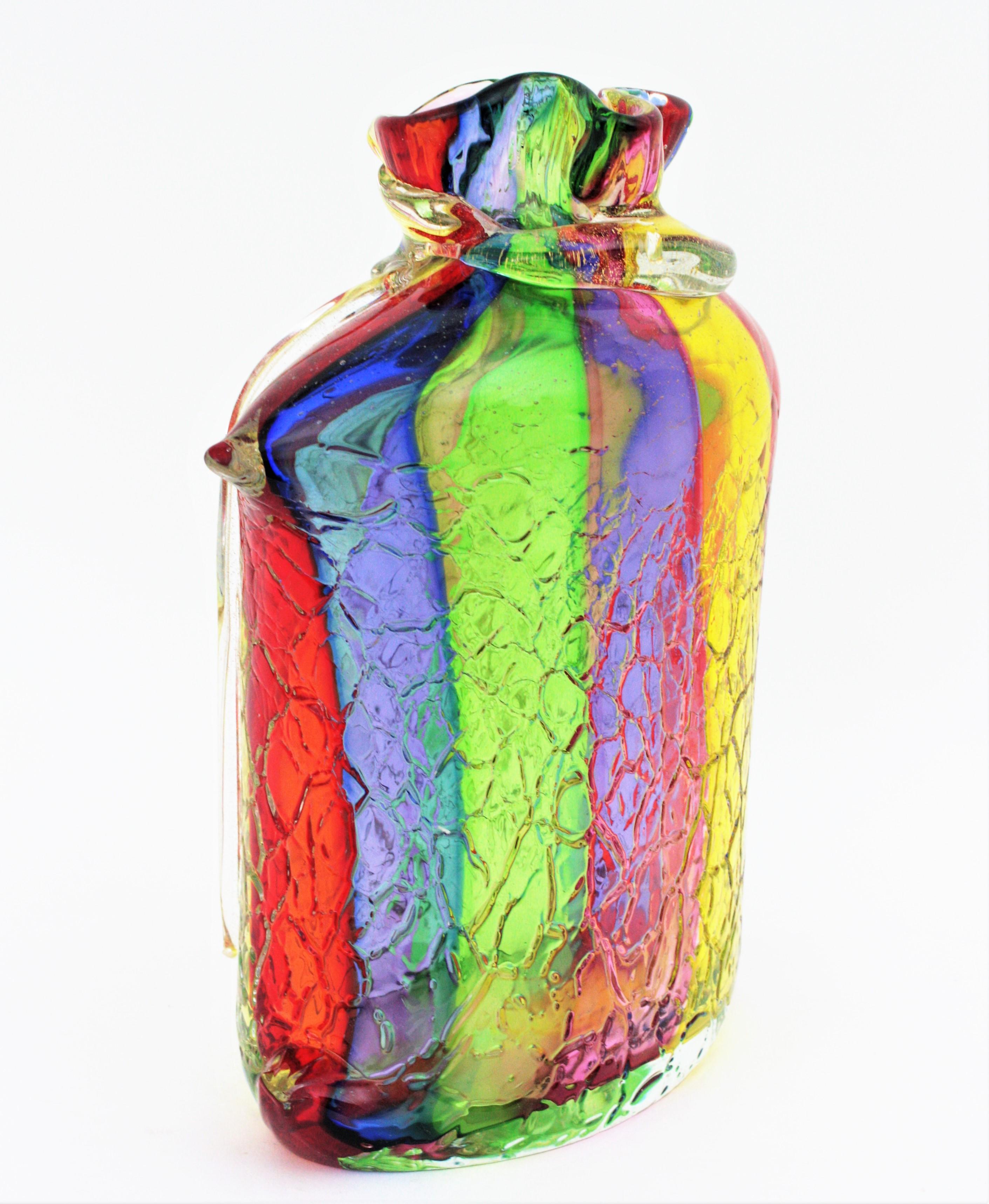 Fratelli Toso Murano Regenbogen Streifen Band Glasvase mit Goldflecken im Angebot 3