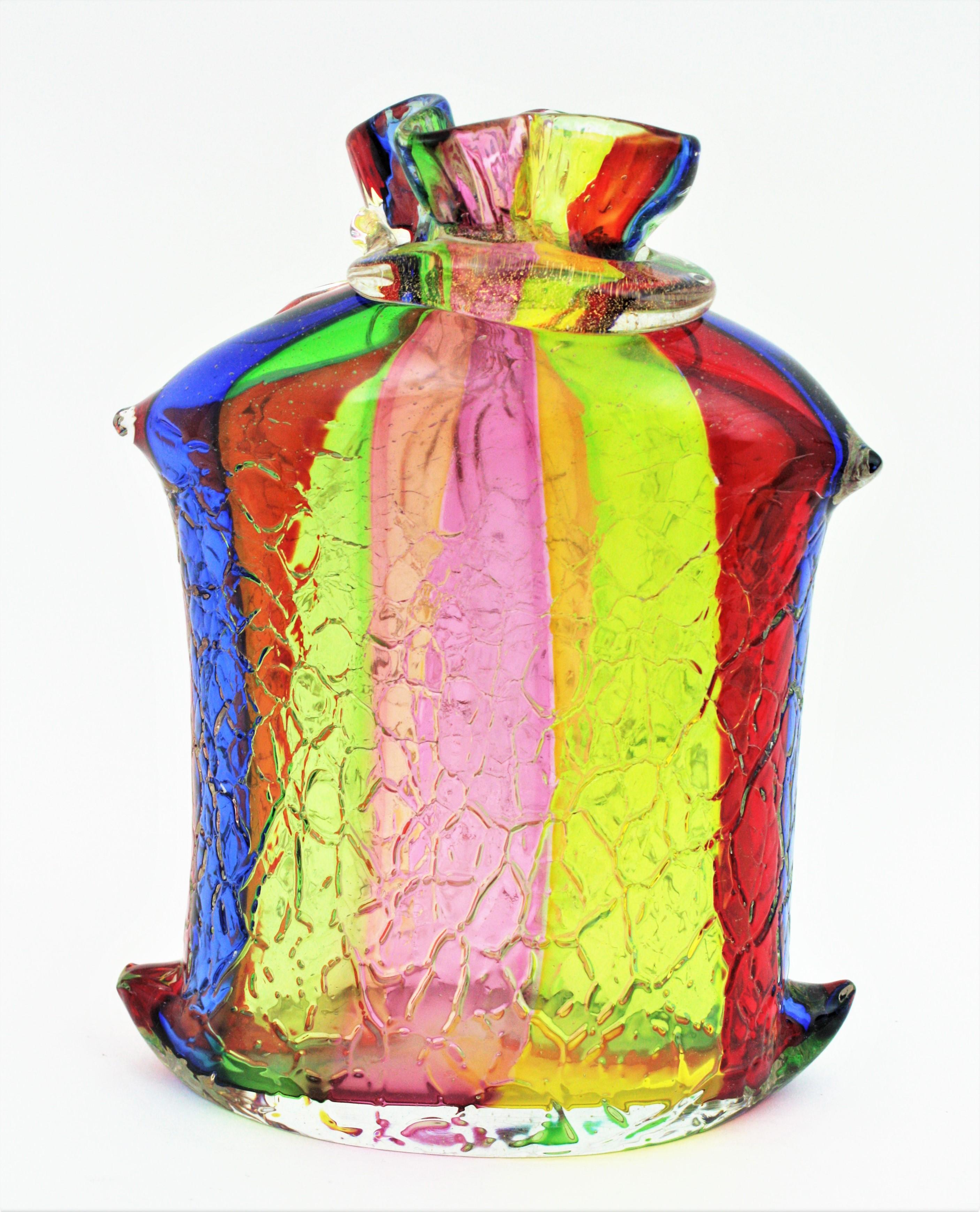 Fratelli Toso Murano Regenbogen Streifen Band Glasvase mit Goldflecken im Angebot 4
