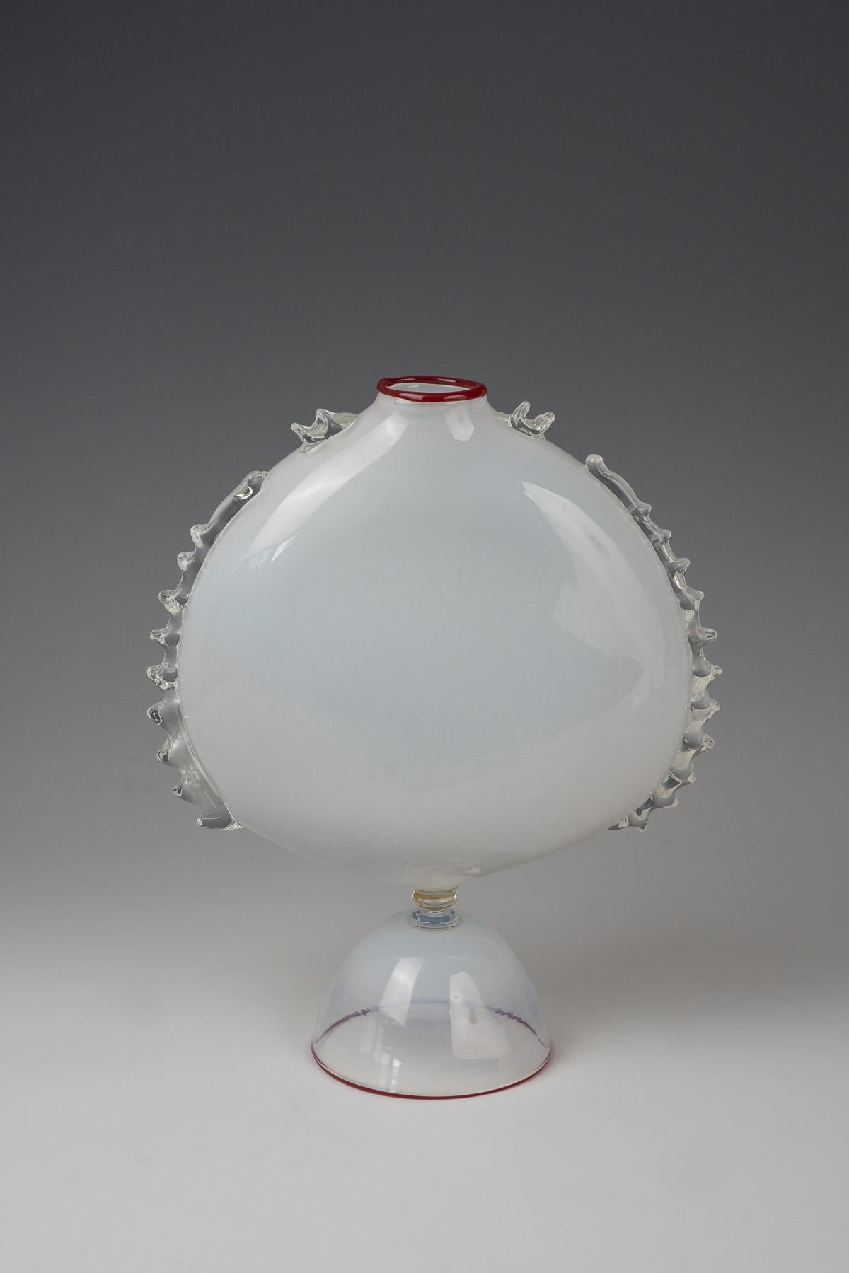 Fratelli Toso, footed vase
opaque and transparent glass with applied details 
executed by Fratelli Toso, Murano, Italy
Good condition