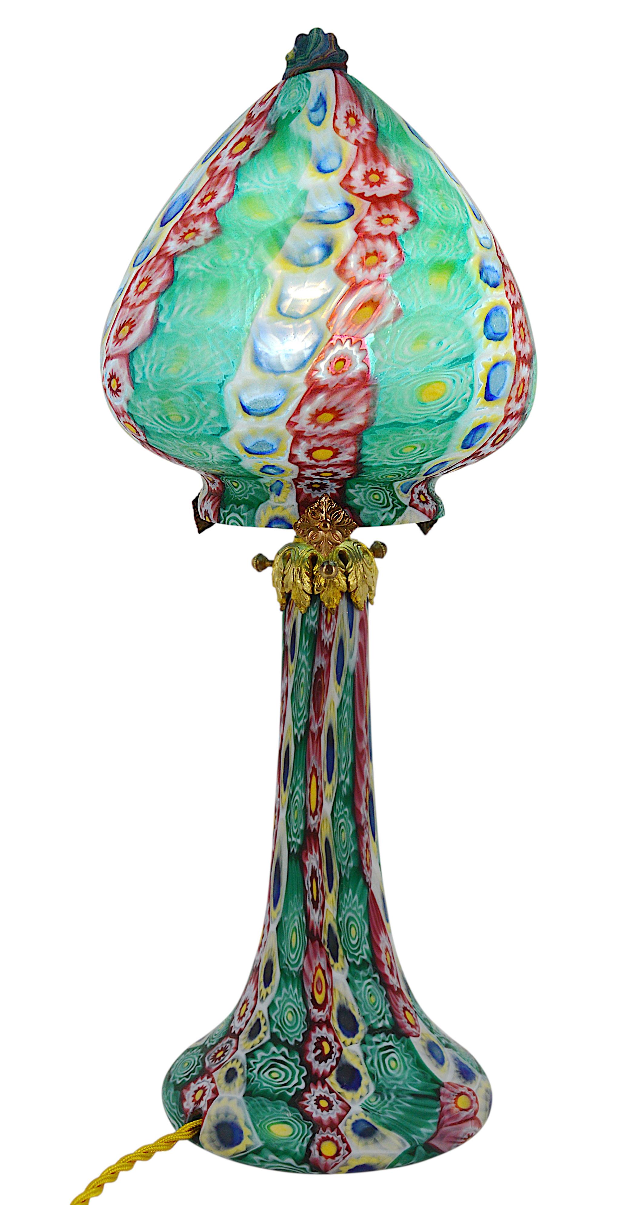 Table Lamp / Night-Light by Fratelli Toso, Venice, Italy, c. 1900. Rare in this size, this exquisite table lamp, or night-light, is a stunning example of Venetian craftsmanship by the renowned Fratelli Toso workshop, circa 1900. Featuring intricate