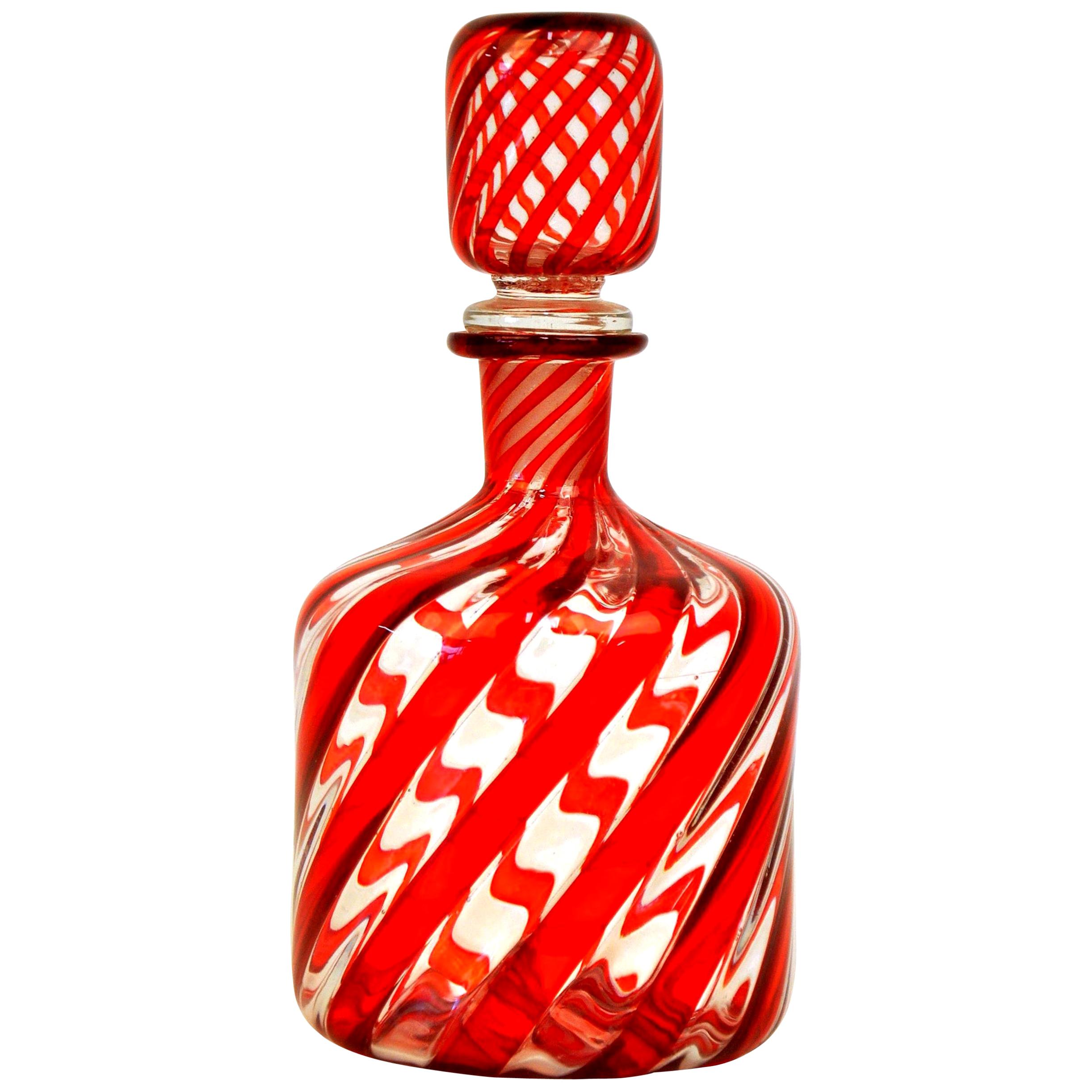 Fratelli Toso Red Murano Glass Bottle