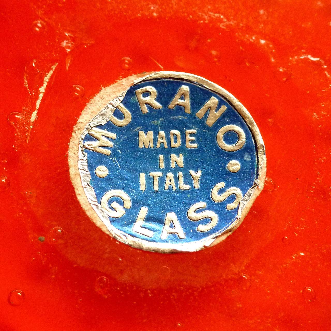 Murano Glass Fratelli Toso Red Orange Bubbles Fan Shaped Rim Italian Art Glass Flower Vase