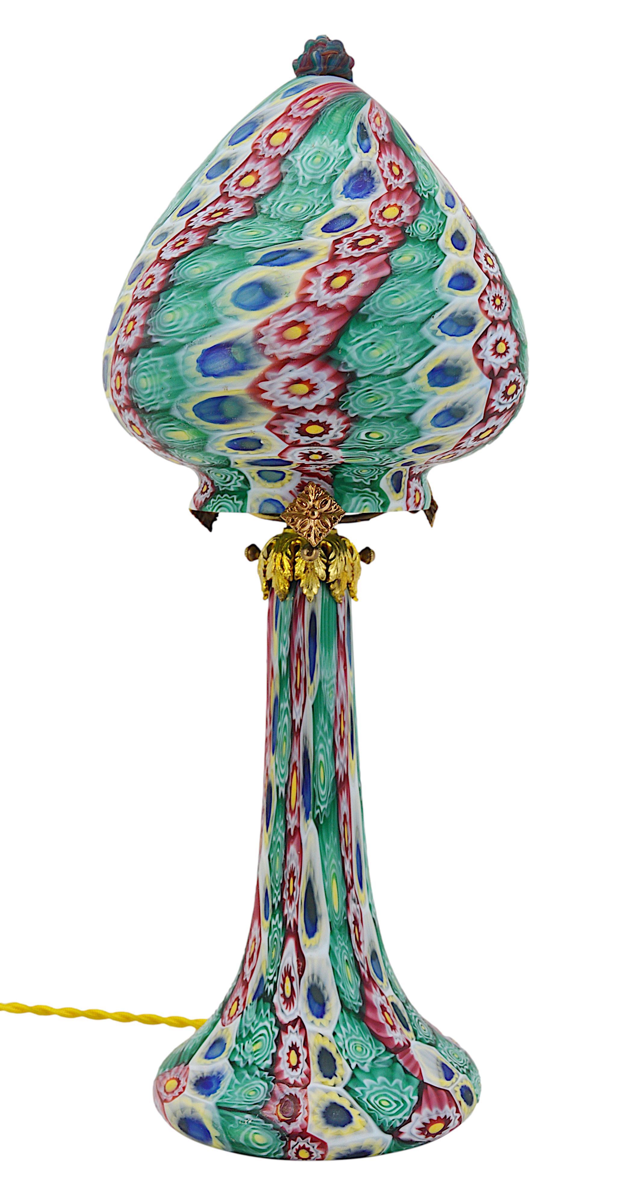 Table lamp / night-light by Fratelli Toso, Venice, Italy, ca.1900. Murrine and bronze. Height : 14.9