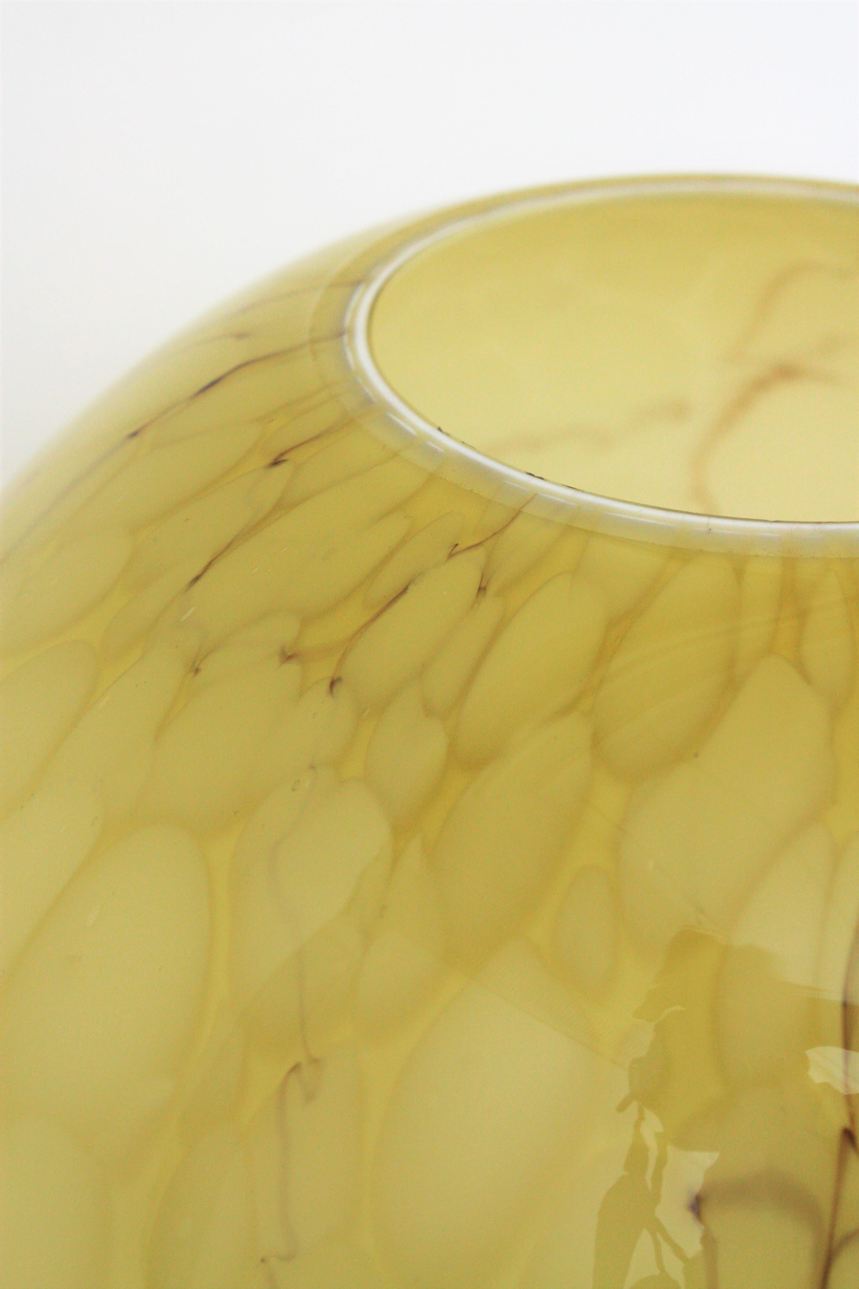 Fratelli Toso Venini Murano Murrina Lattimo Yellow Glass Ball Centerpiece Vase 3