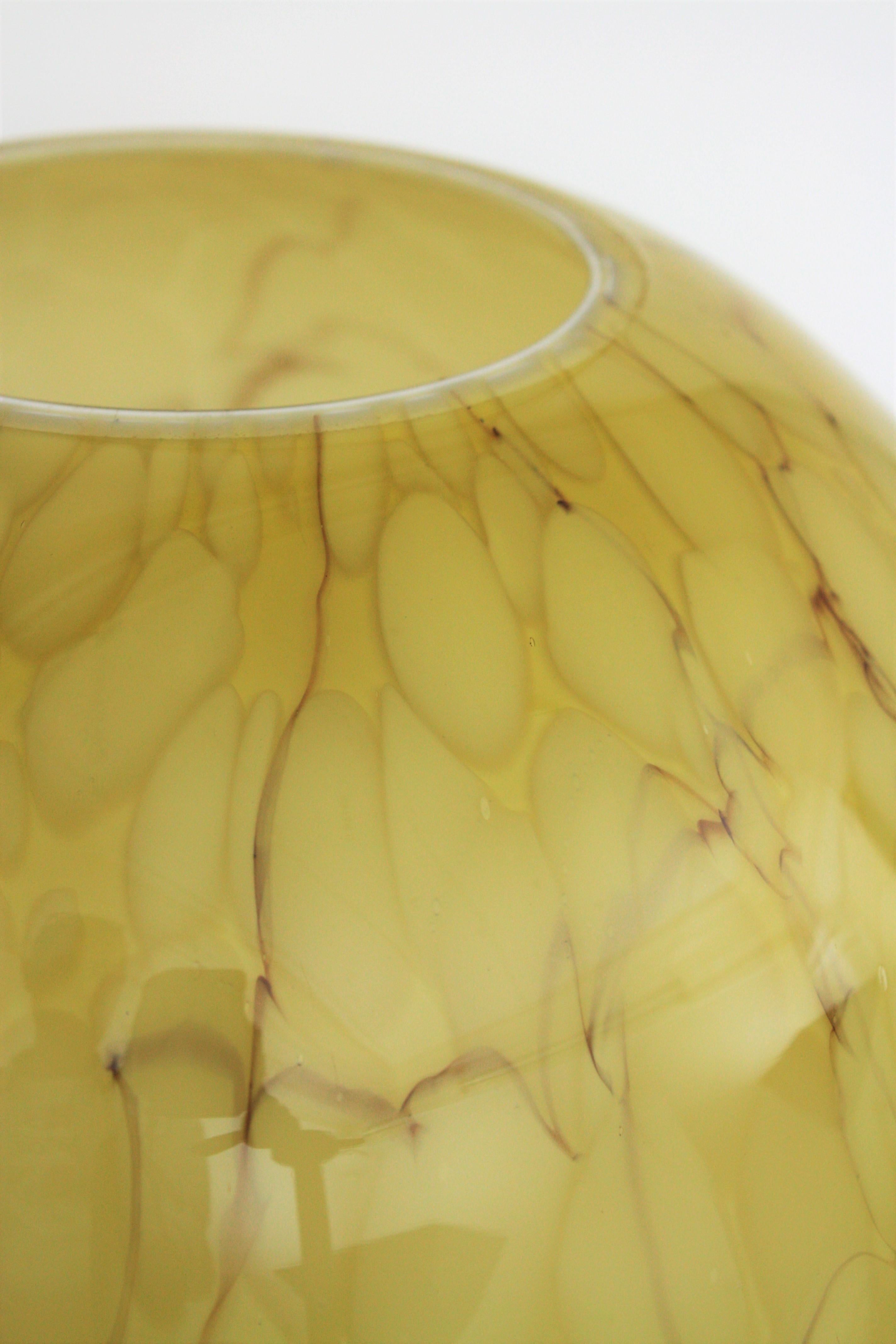 Fratelli Toso Venini Murano Murrina Lattimo Yellow Glass Ball Centerpiece Vase 4