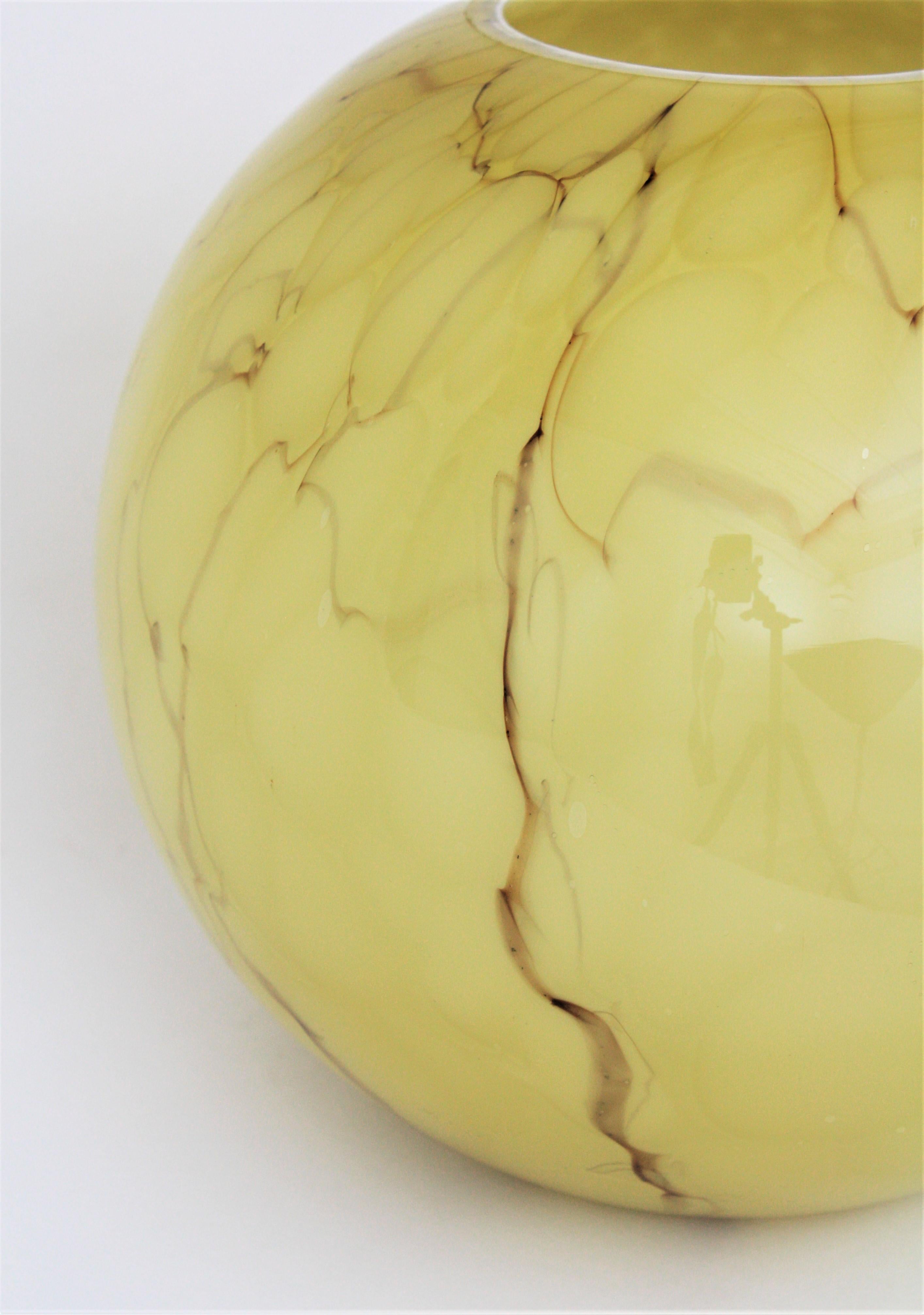 Fratelli Toso Venini Murano Murrina Lattimo Yellow Glass Ball Centerpiece Vase 7