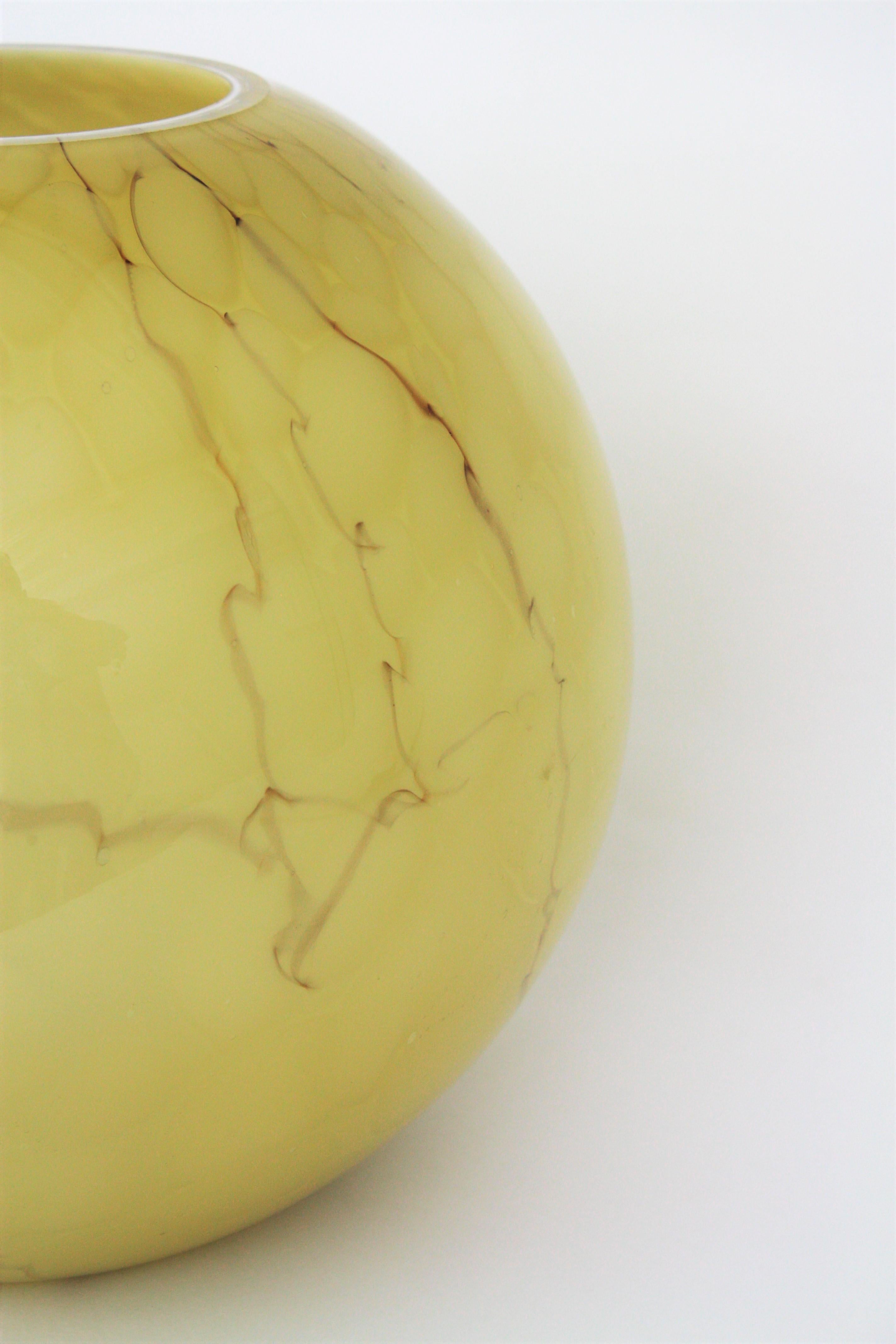 Fratelli Toso Venini Murano Murrina Lattimo Yellow Glass Ball Centerpiece Vase 8