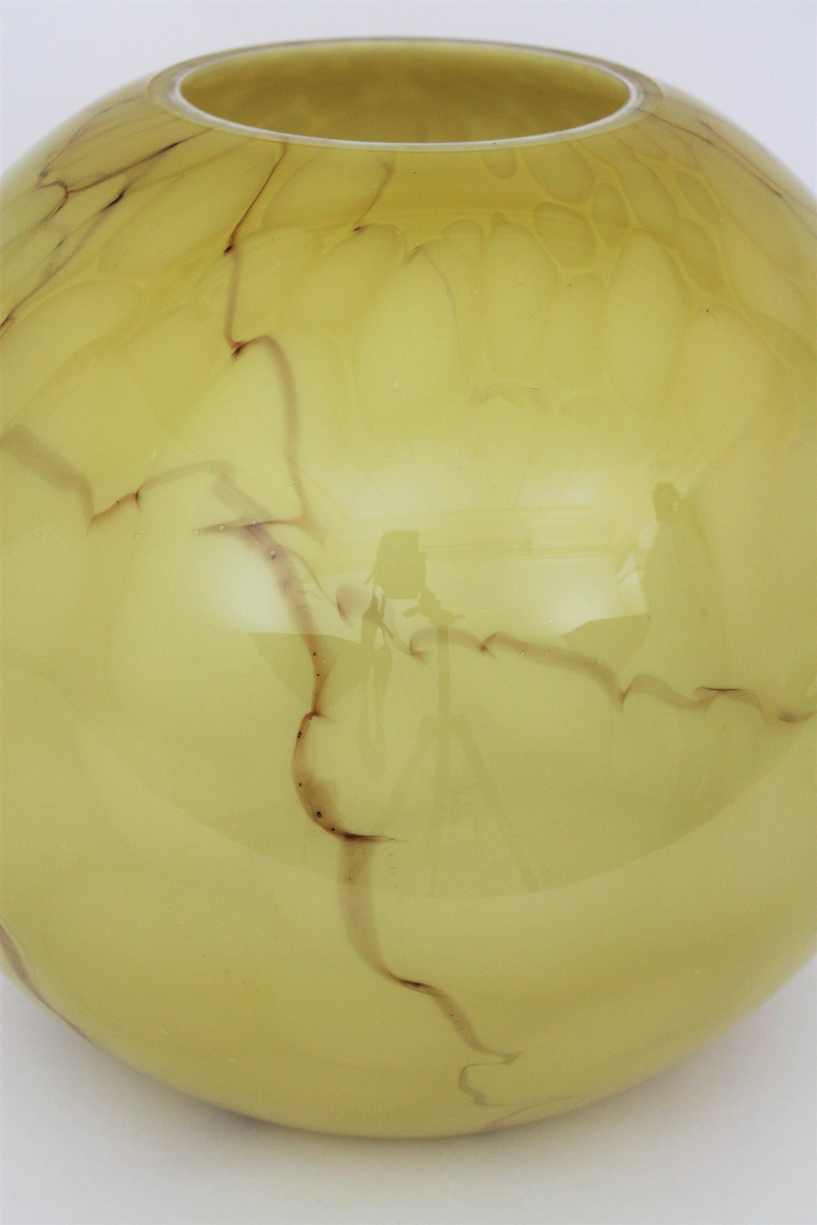Fratelli Toso Venini Murano Murrina Lattimo Yellow Glass Ball Centerpiece Vase 9