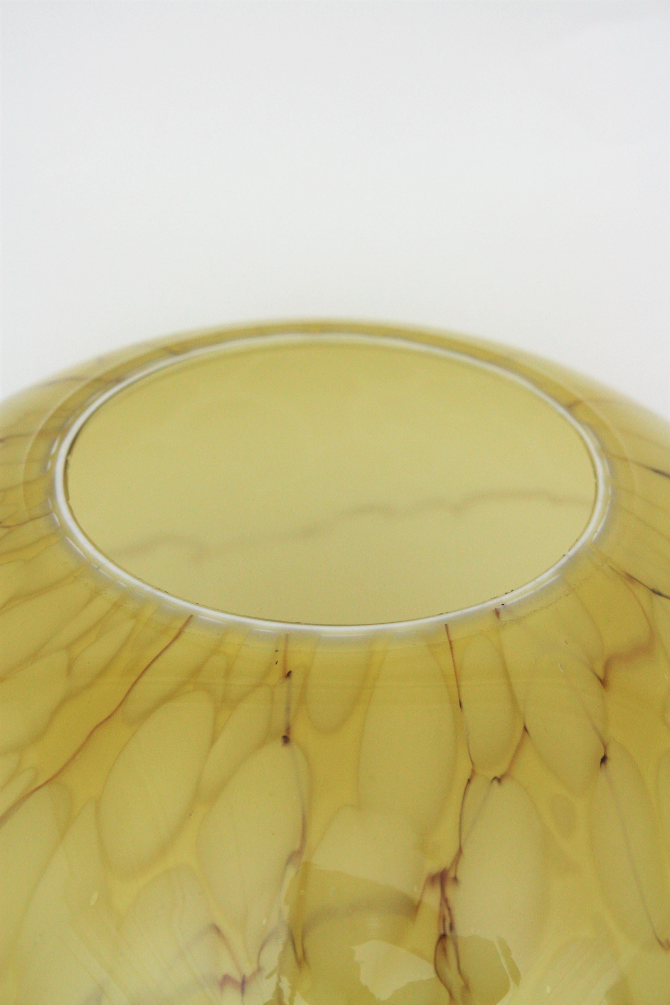 Fratelli Toso Venini Murano Murrina Lattimo Yellow Glass Ball Centerpiece Vase 10