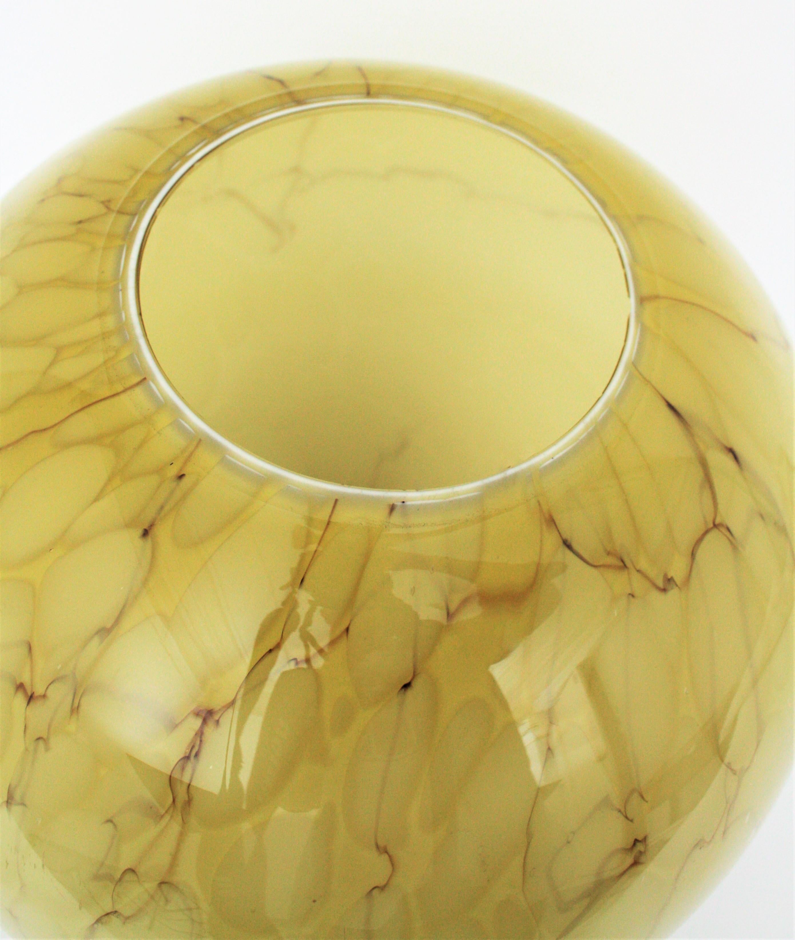 Fratelli Toso Venini Murano Murrina Lattimo Yellow Glass Ball Centerpiece Vase 11