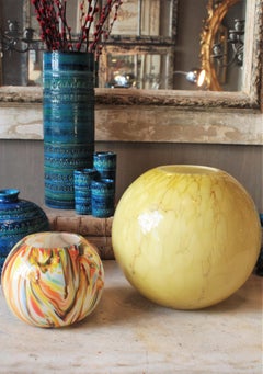 Fratelli Toso Venini Murano Murrina Lattimo Yellow Glass Ball Centerpiece Vase