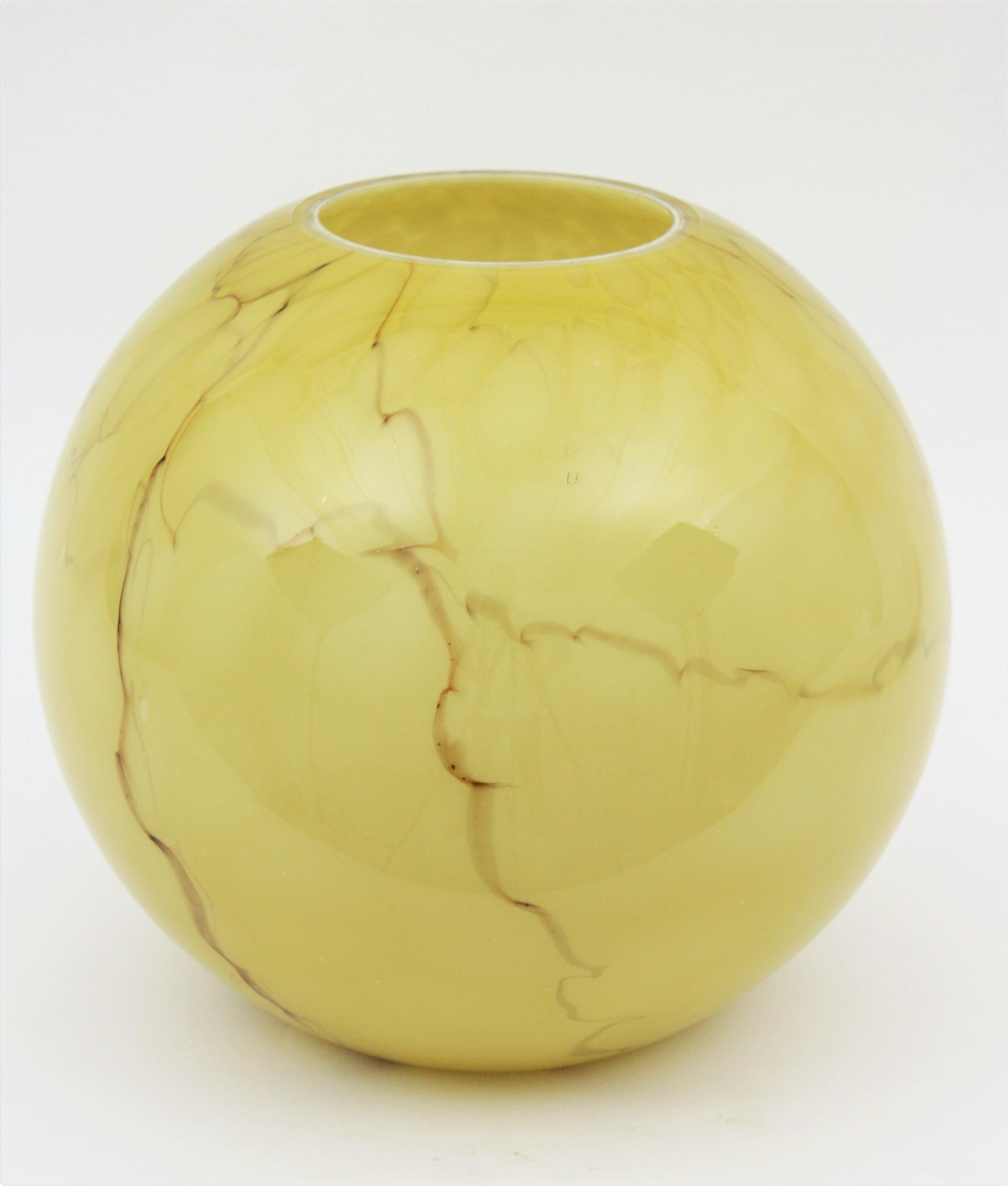 Fratelli Toso Venini Murano Murrina Lattimo Yellow Glass Ball Centerpiece Vase 2