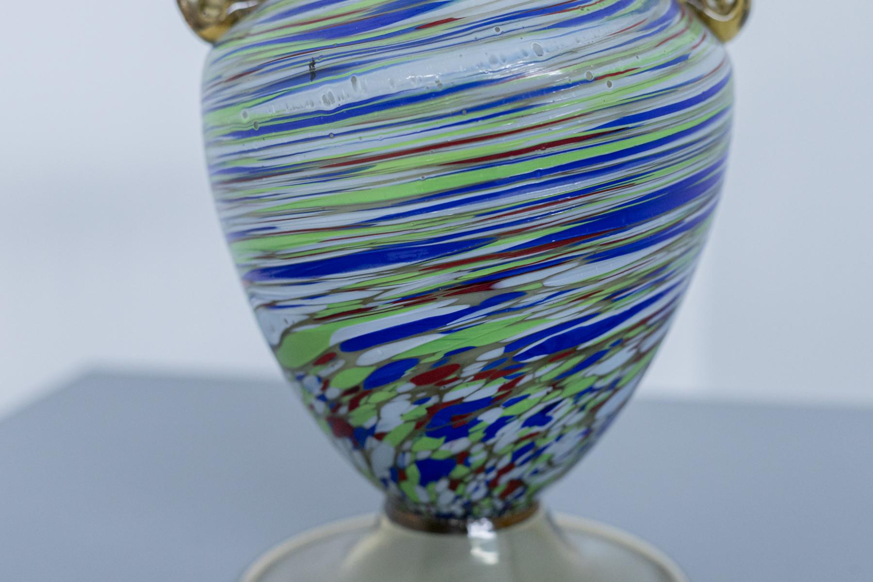 Mid-Century Modern Fratelli Toso Vintage Colored Murano Glass Vase, 1920s For Sale