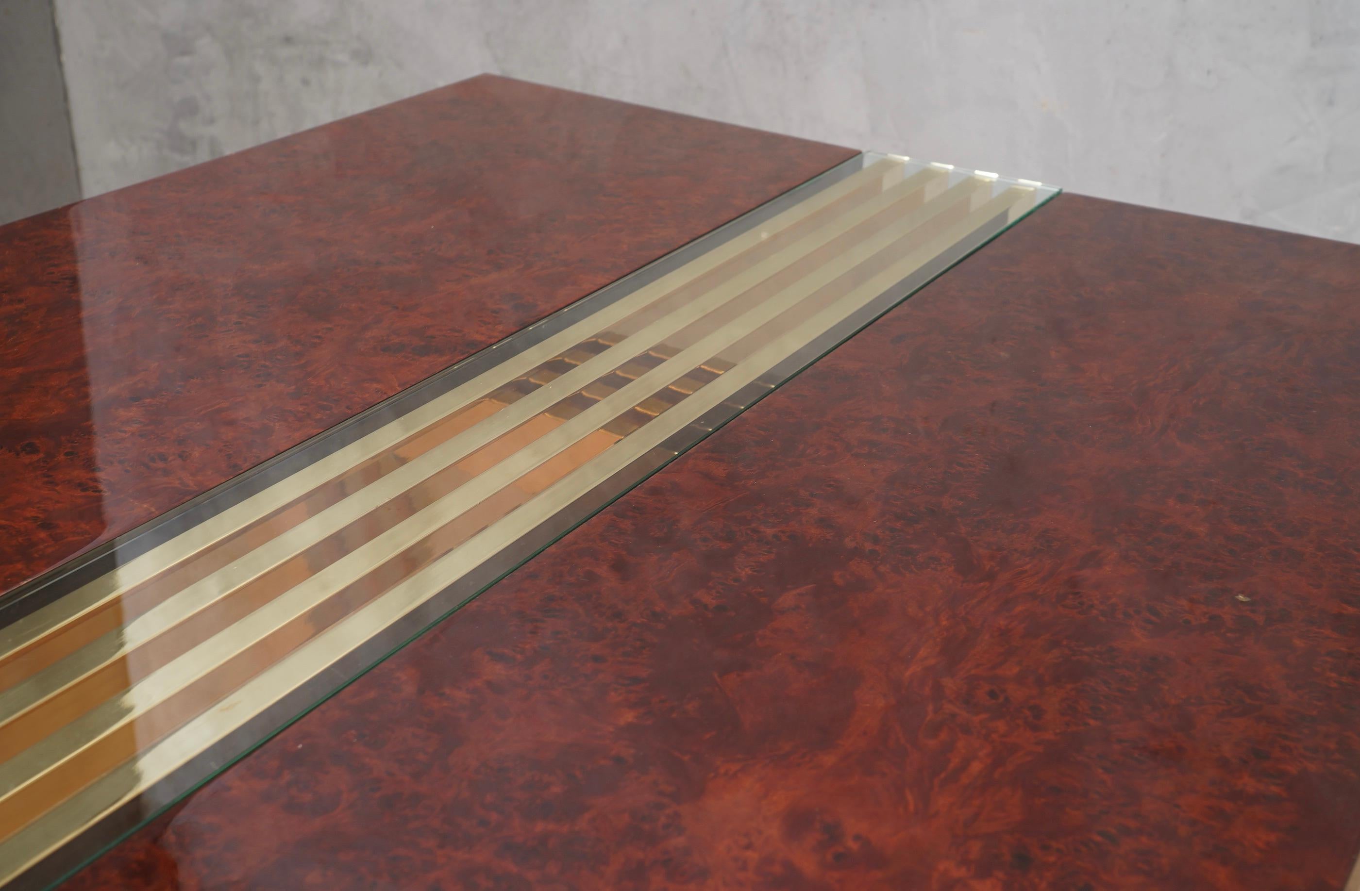 Table de conférence carrée en laiton et verre Fratelli Turri, 1970 en vente 2