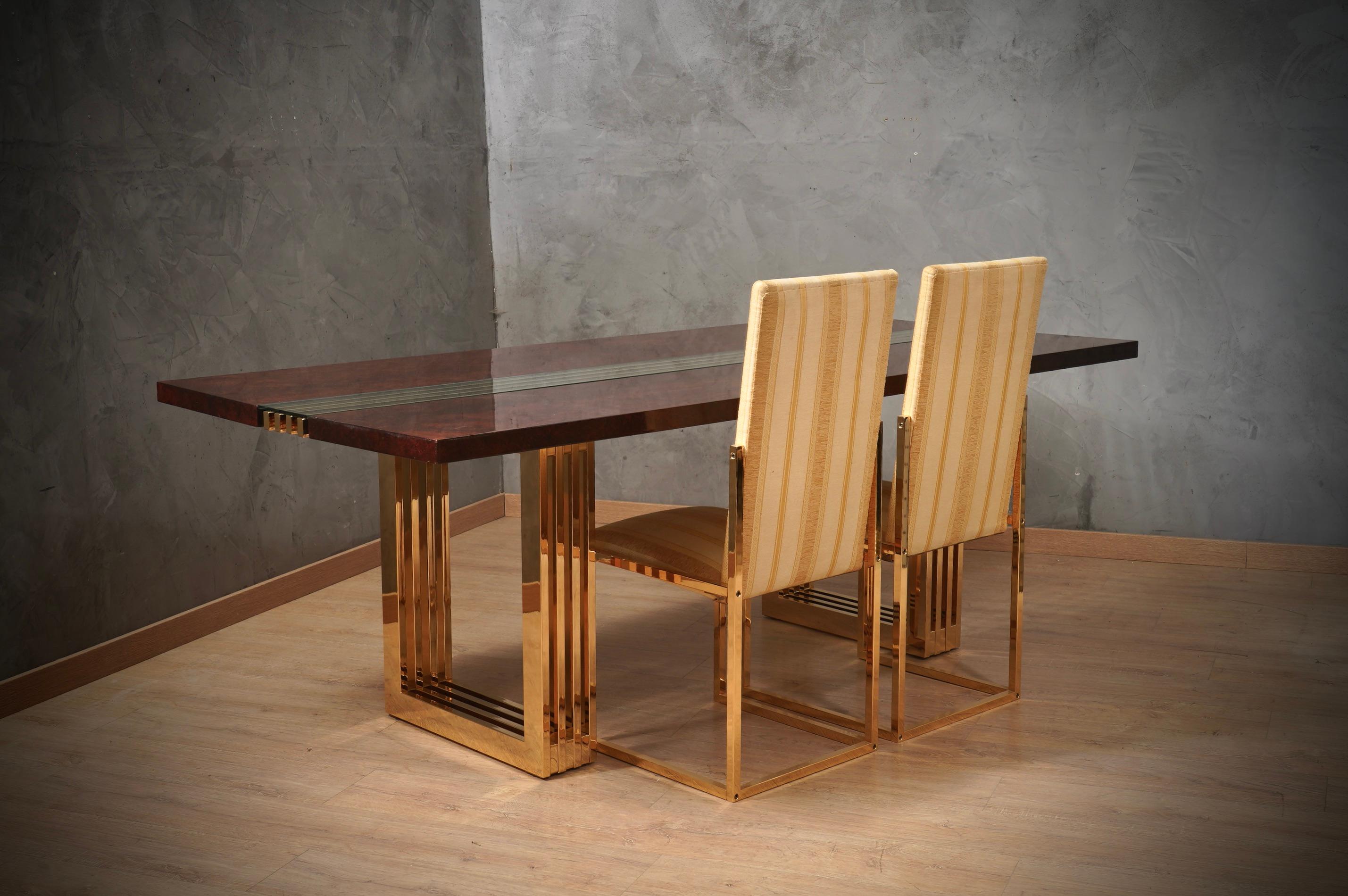 Table de conférence carrée en laiton et verre Fratelli Turri, 1970 en vente 3