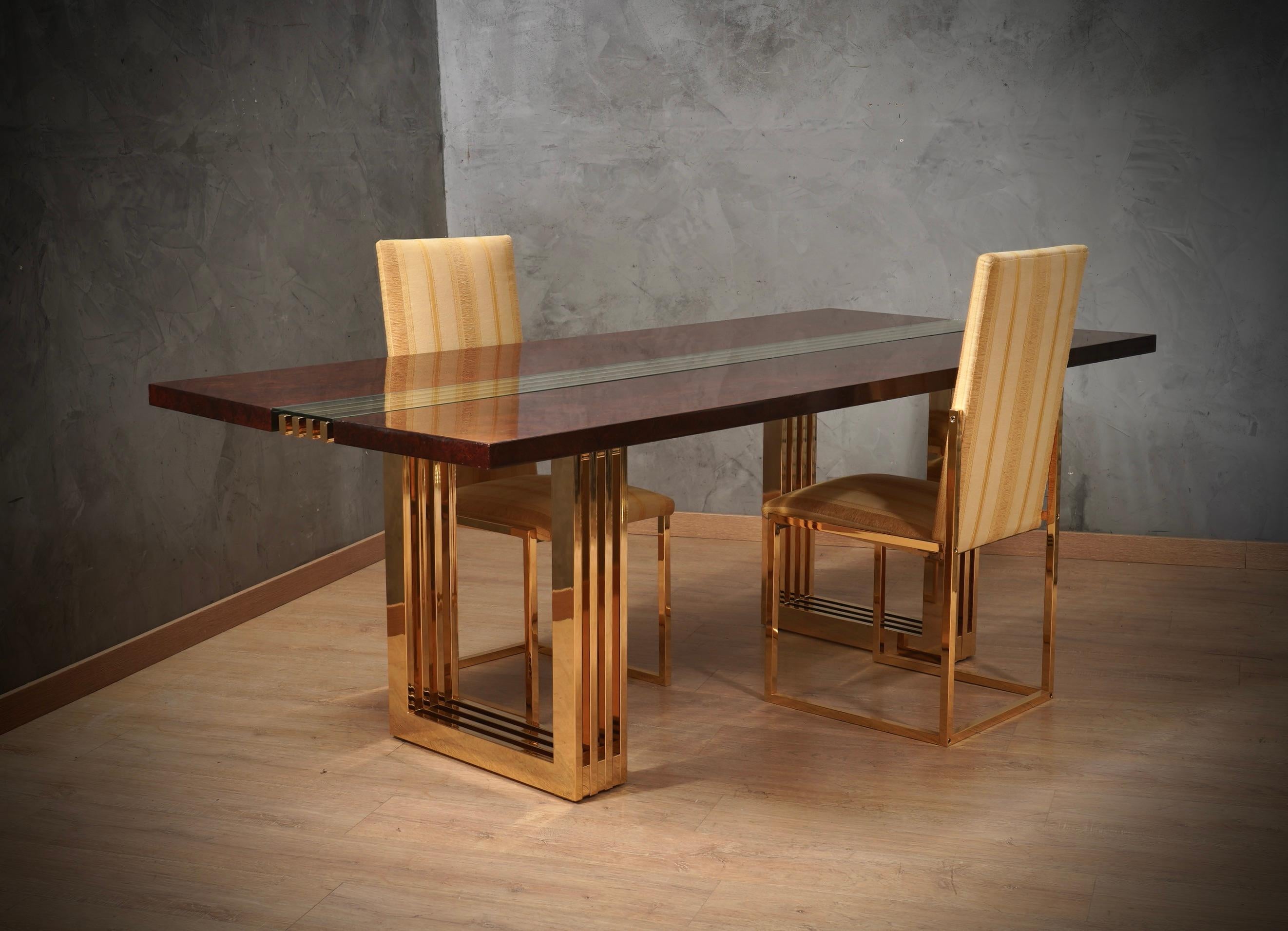Table de conférence carrée en laiton et verre Fratelli Turri, 1970 en vente 5