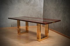 Fratelli Turri Square Poplar Brass and Glass Conference Dinning Table, 1970