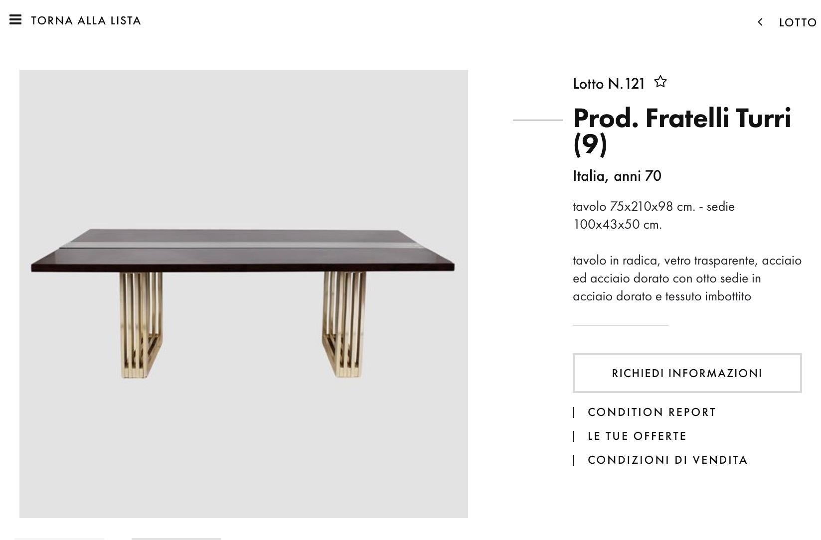 Mid-Century Modern Table de conférence carrée en laiton et verre Fratelli Turri, 1970 en vente