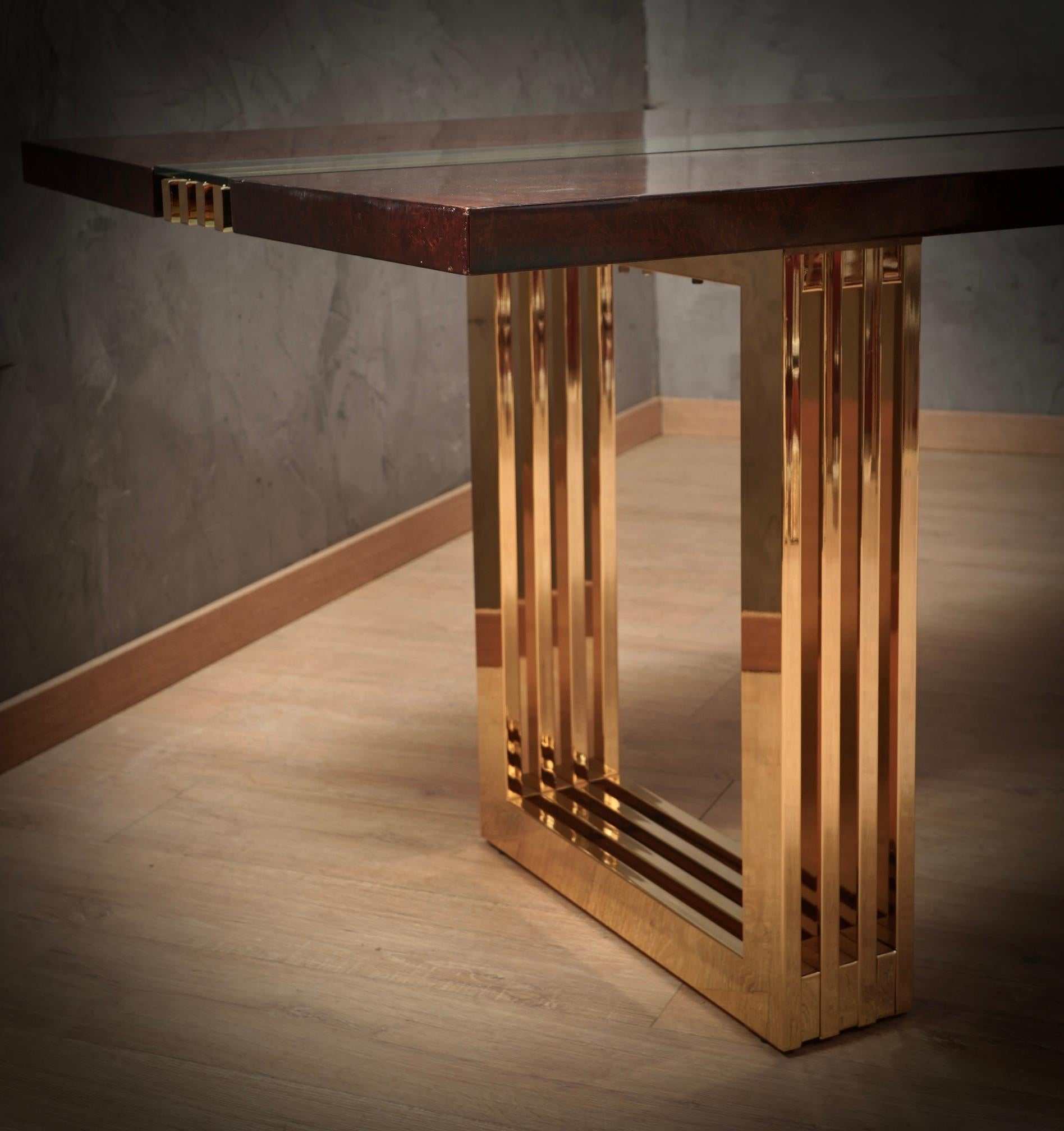 italien Table de conférence carrée en laiton et verre Fratelli Turri, 1970 en vente