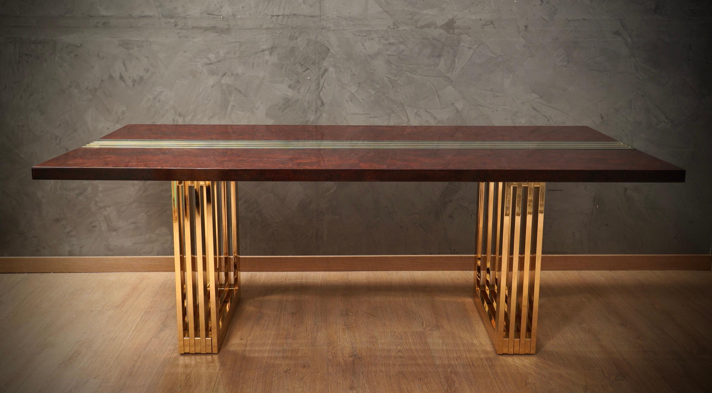 Fin du 20e siècle Table de conférence carrée en laiton et verre Fratelli Turri, 1970 en vente
