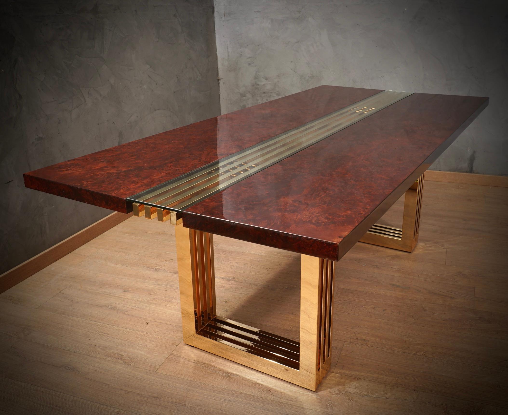 Verre d'art Table de conférence carrée en laiton et verre Fratelli Turri, 1970 en vente