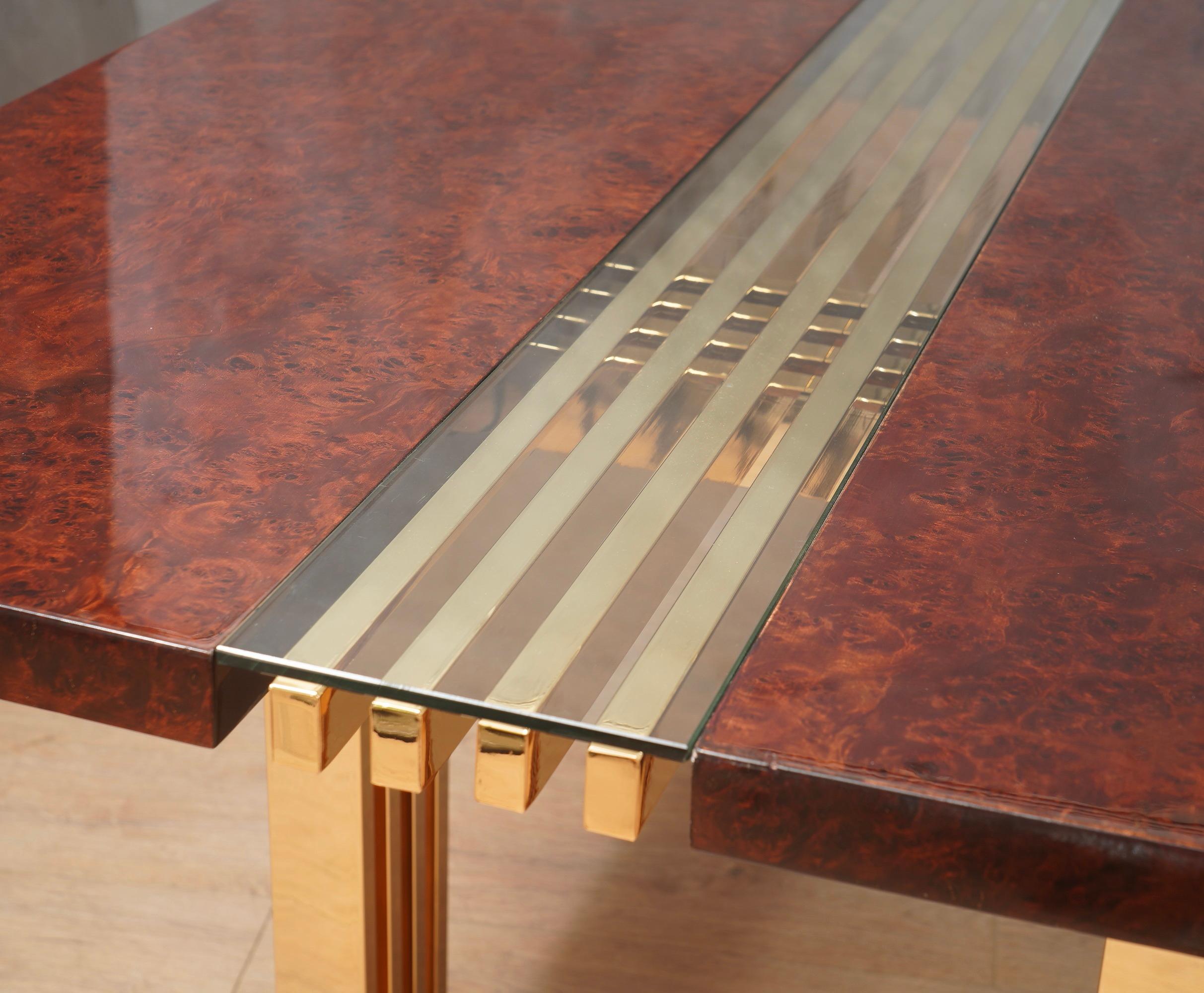 Table de conférence carrée en laiton et verre Fratelli Turri, 1970 en vente 1