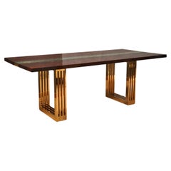Quadratischer Konferenz-Esstisch aus Messing und Glas aus Pappelholz von Fratelli Turri, 1970