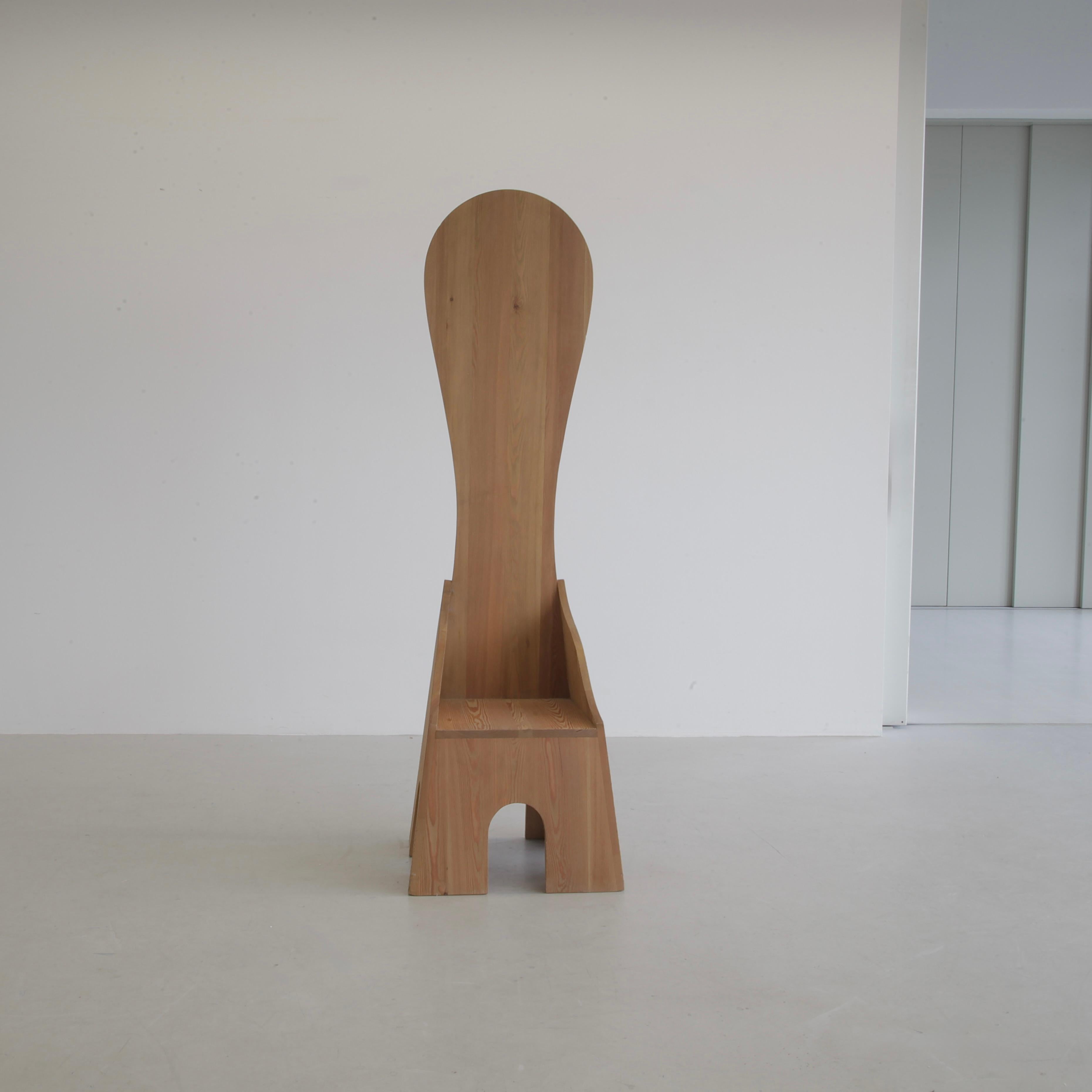 Totem Chair designed by Mario Ceroli. Italy, Poltronova, 1972.

Two 'FRATINA' chairs by Mario Ceroli, produced by Mobili Nella Valle for Poltronova. Unrefined Russian pine, stamped on the side of the chairs 'Ceroli - Poltronova'. ARTE POVERA at it's