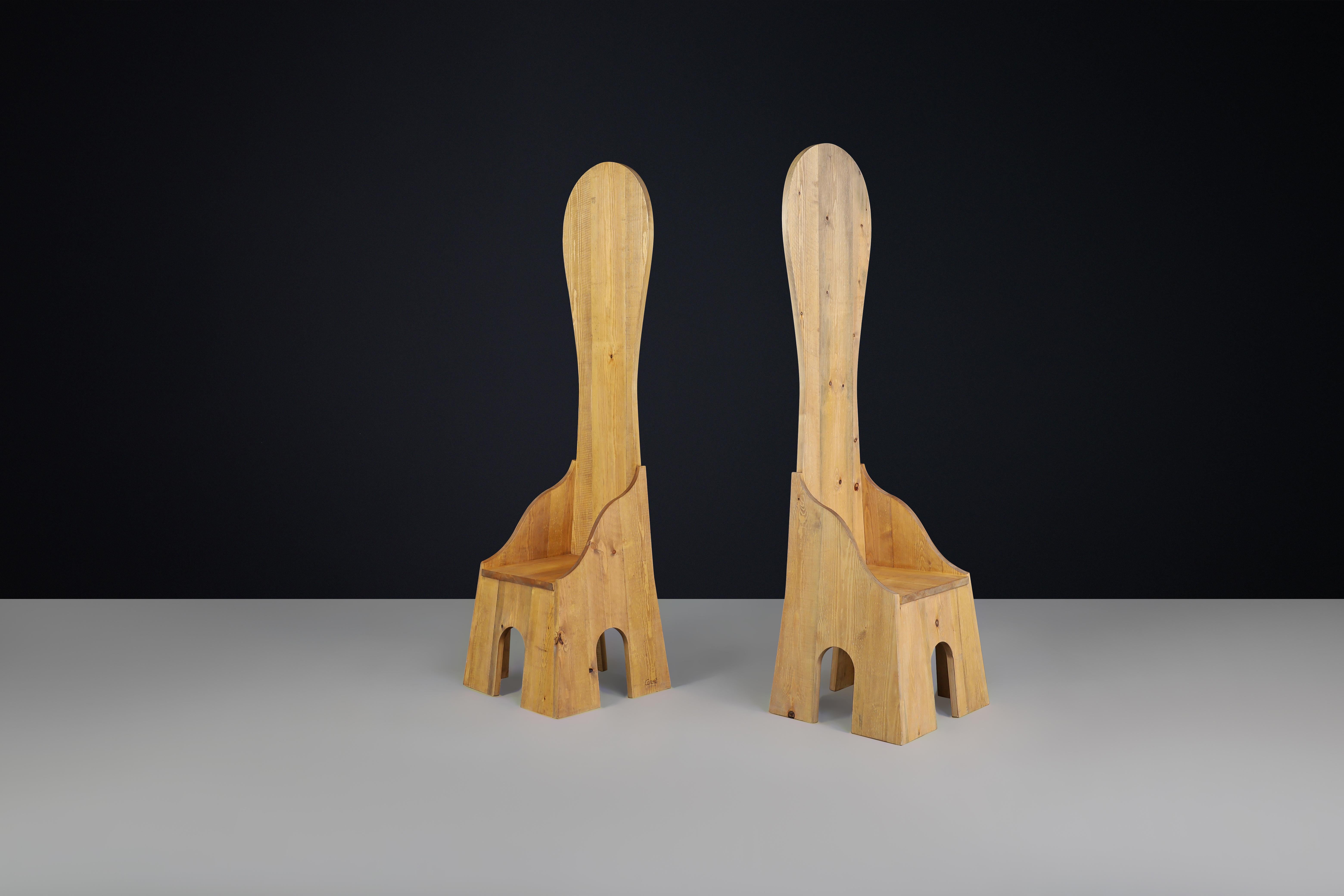 Sillas Fratina de madera de pino diseñadas por Mario Ceroli en 1972 por Poltronova. en venta 3