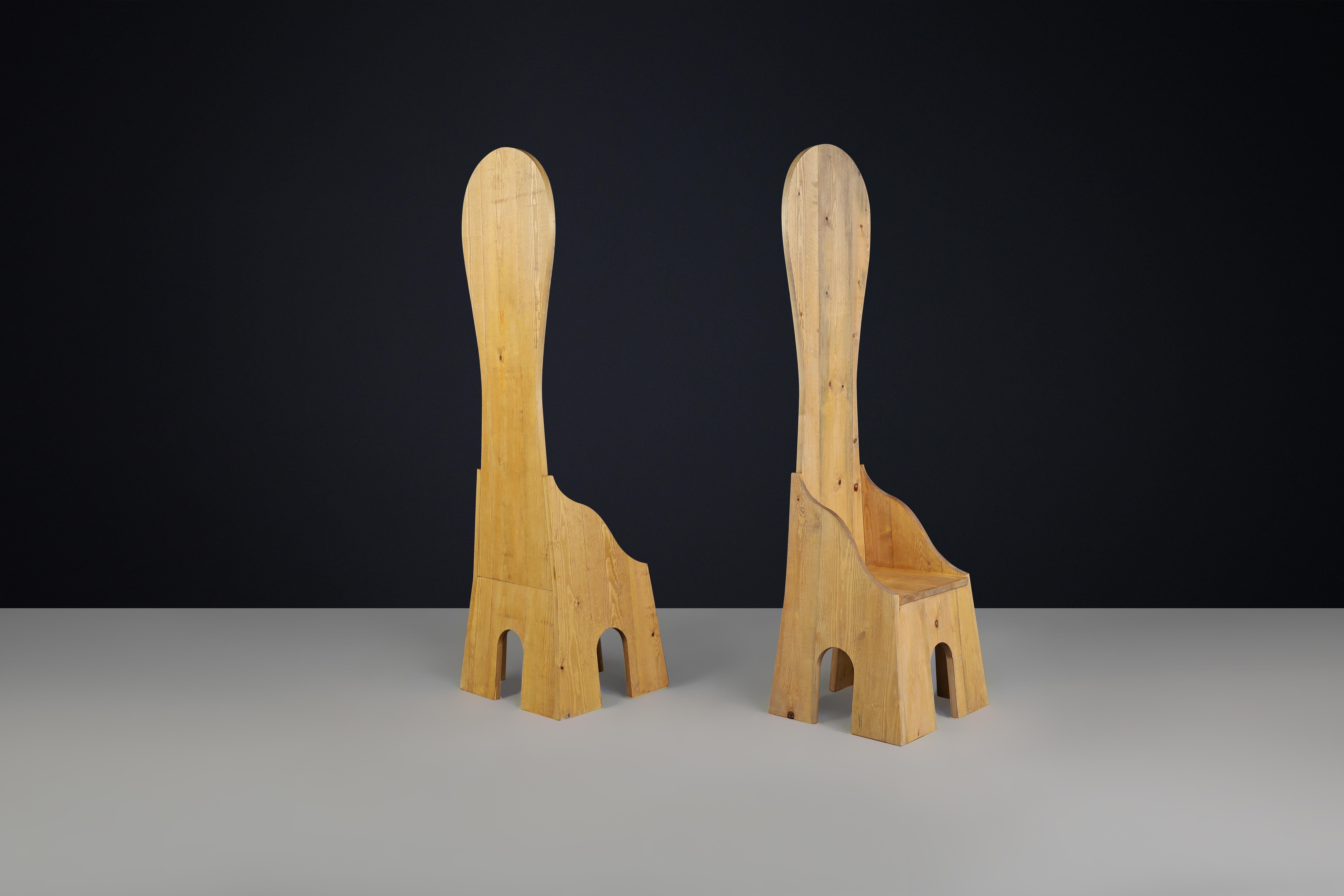 Sillas Fratina de madera de pino diseñadas por Mario Ceroli en 1972 por Poltronova. en venta 4