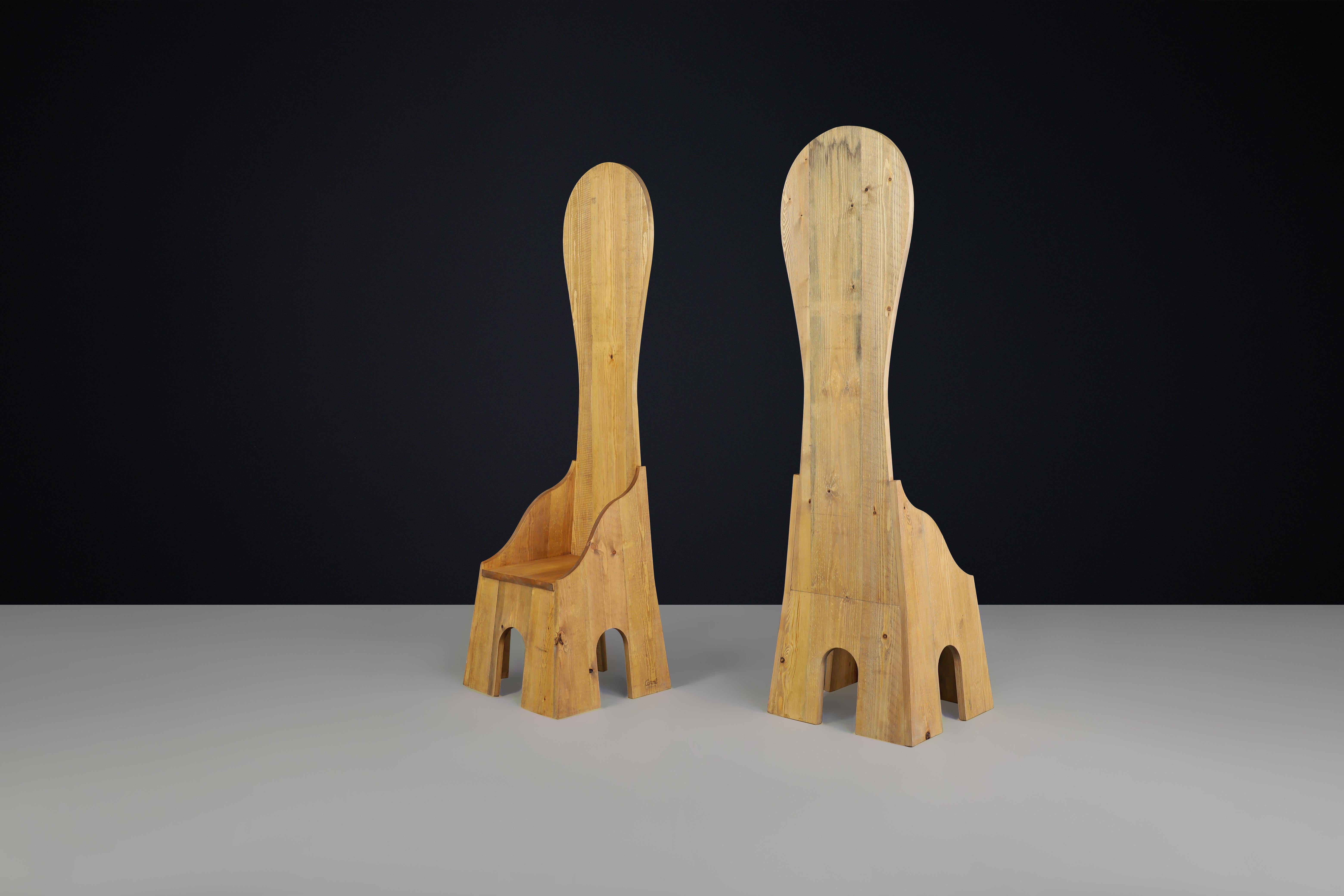 Sillas Fratina de madera de pino diseñadas por Mario Ceroli en 1972 por Poltronova. en venta 5