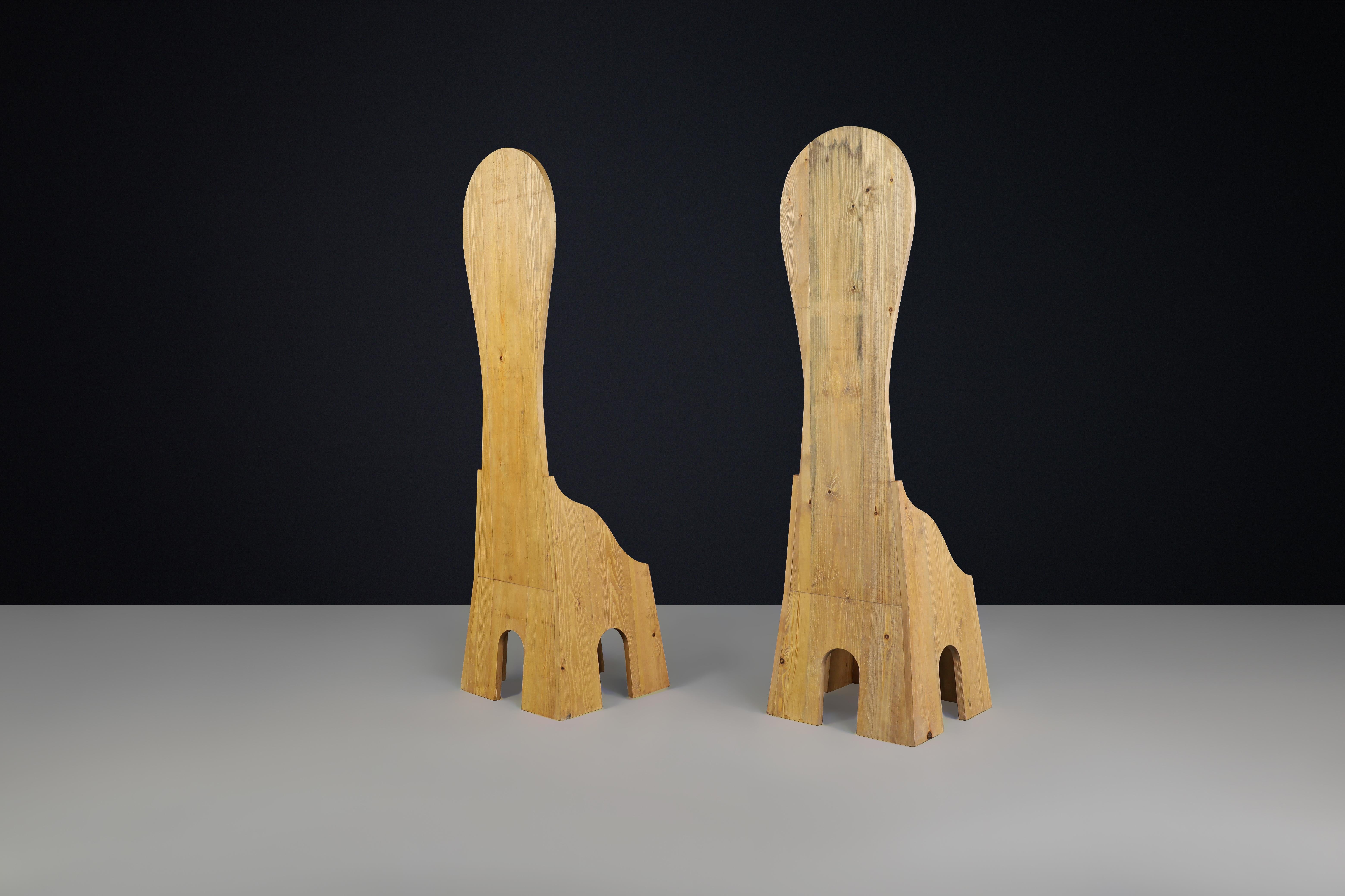 Sillas Fratina de madera de pino diseñadas por Mario Ceroli en 1972 por Poltronova. en venta 7