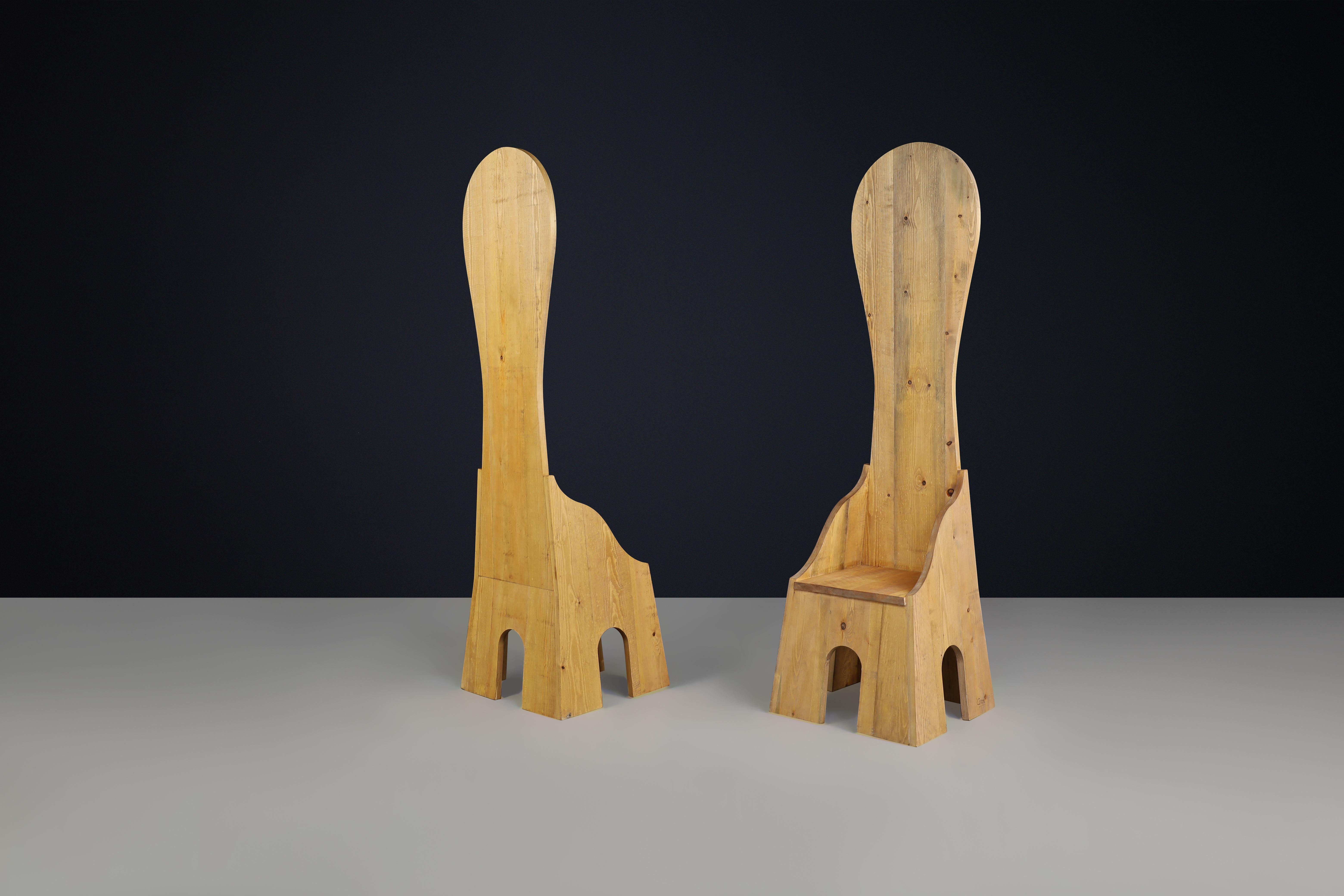 Sillas Fratina de madera de pino diseñadas por Mario Ceroli en 1972 por Poltronova. en venta 9